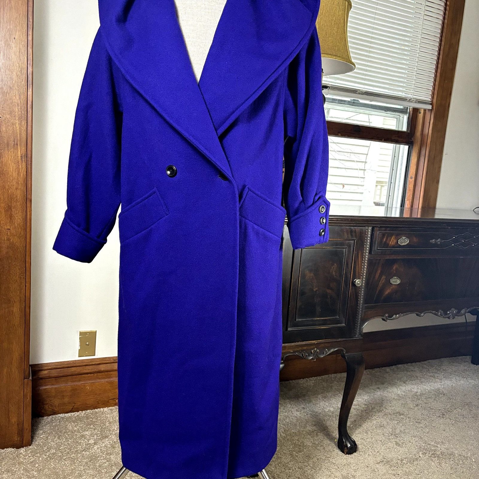 Other International Scene Unisex Pure Wool Purple Overcoat Jacket Size L / US 10 / IT 46 - 3 Thumbnail