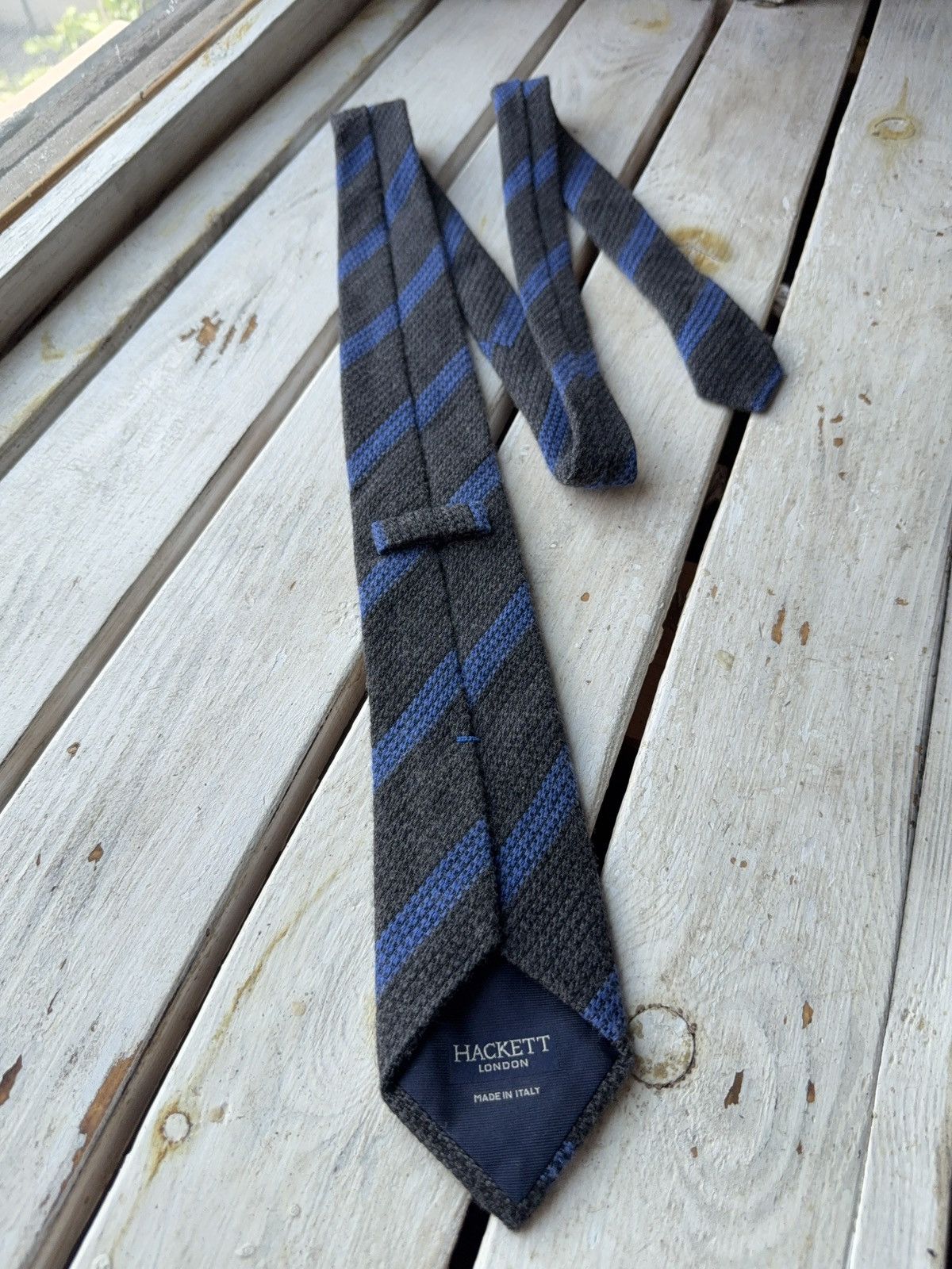 Hackett Hackett London Wool Silk Tie Made in Italy Gray Blue Stripes Size ONE SIZE - 6 Thumbnail