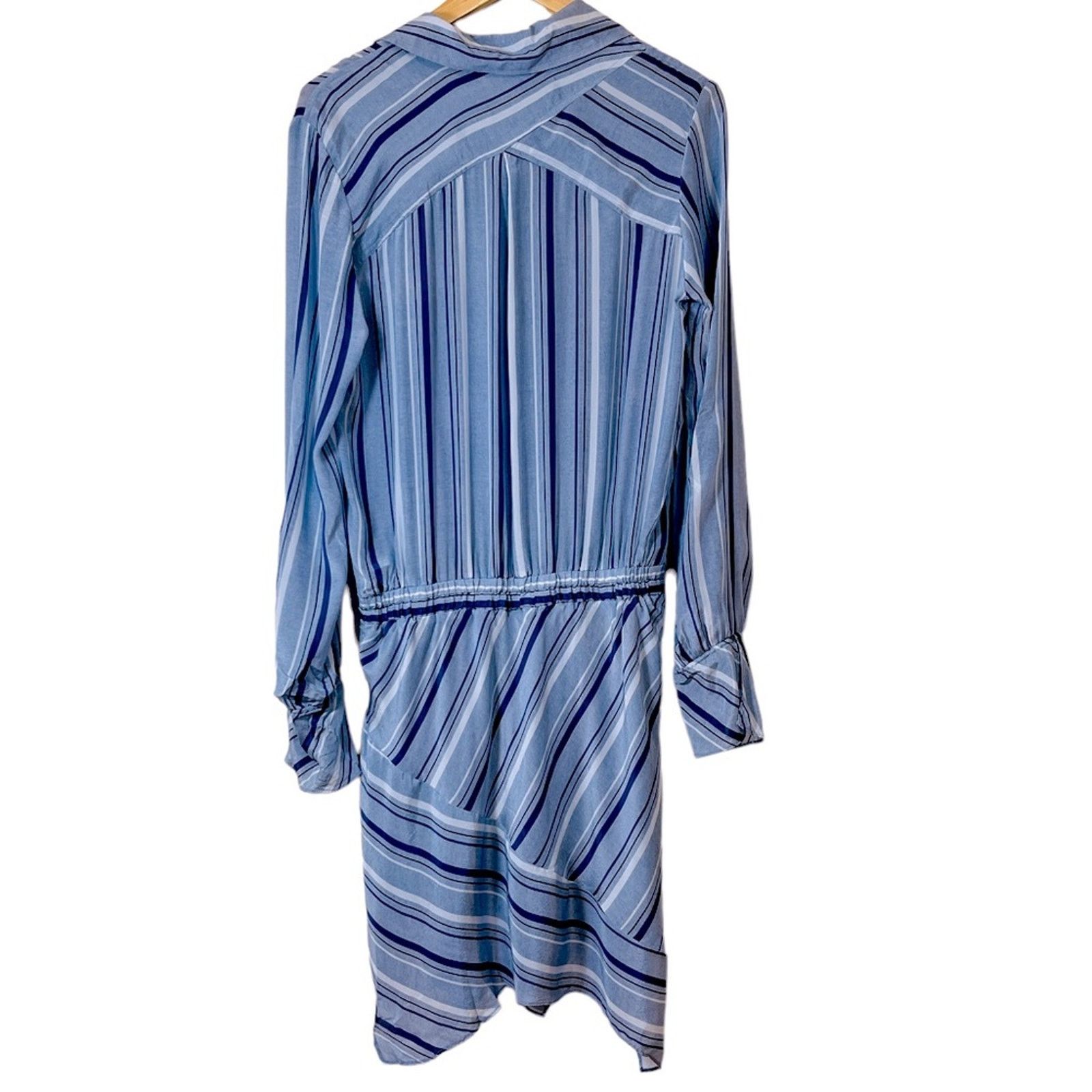 Ramy Brook Ramy Brook Blue A-Line Striped Shirtdress Silk Size XS Size XS / US 0-2 / IT 36-38 - 6 Thumbnail
