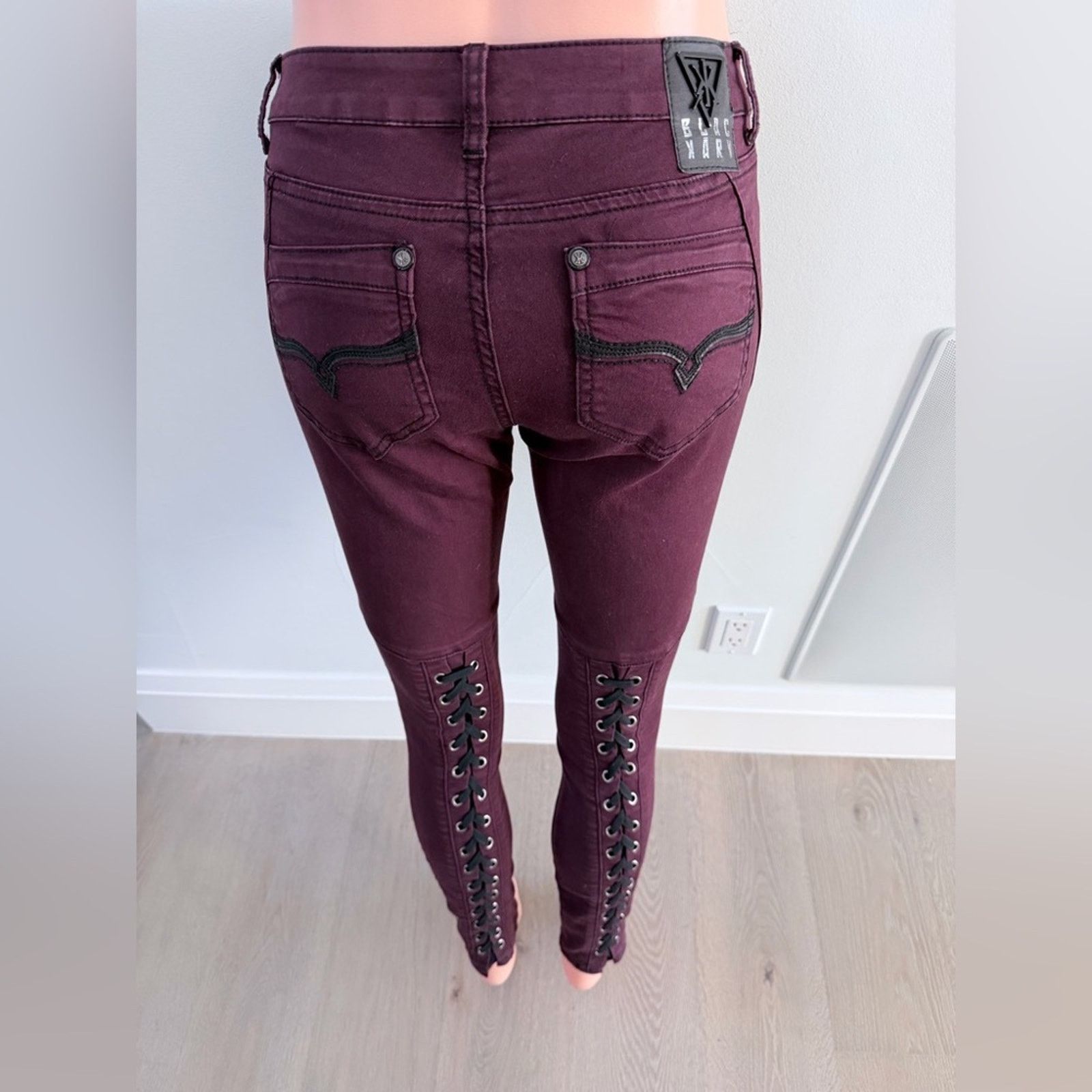 Other New Y2K Burgundy Maroon Jeans with Lace-Up Detail size 25 Size 25" / US 0 / IT 36 - 2 Thumbnail