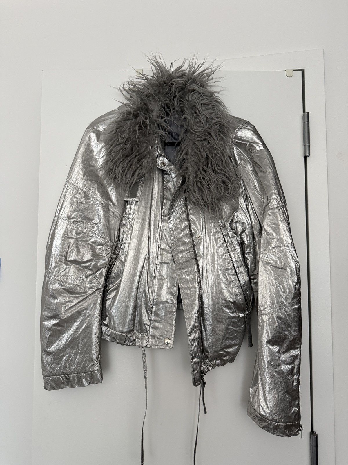 Helmut Lang Helmut Lang Biker Jacket in Silver Size L / US 10 / IT 46 - 2 Thumbnail