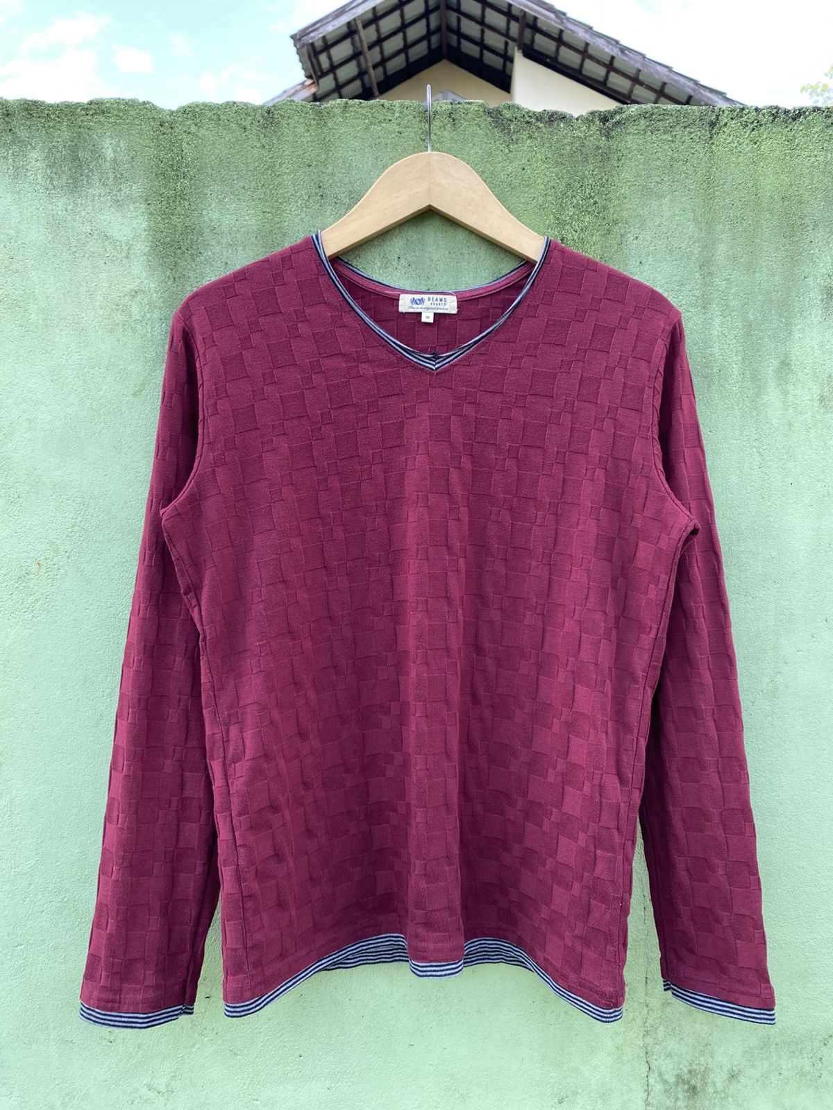 Japanese Brand Beams Heart Burgundy Textured Long Sleeve Japanese Vintage Size US M / EU 48-50 / 2 - 1 Thumbnail
