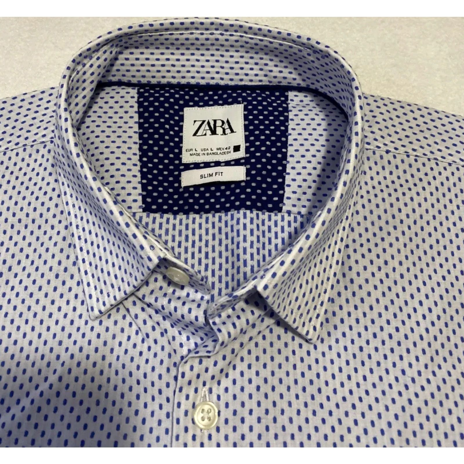 Zara Zara Man Button Shirt Men L White Blue Slim Fit Long Sleeve Button-Down Collar Dress Shirt Size US L / EU 52-54 / 3 - 4 Thumbnail