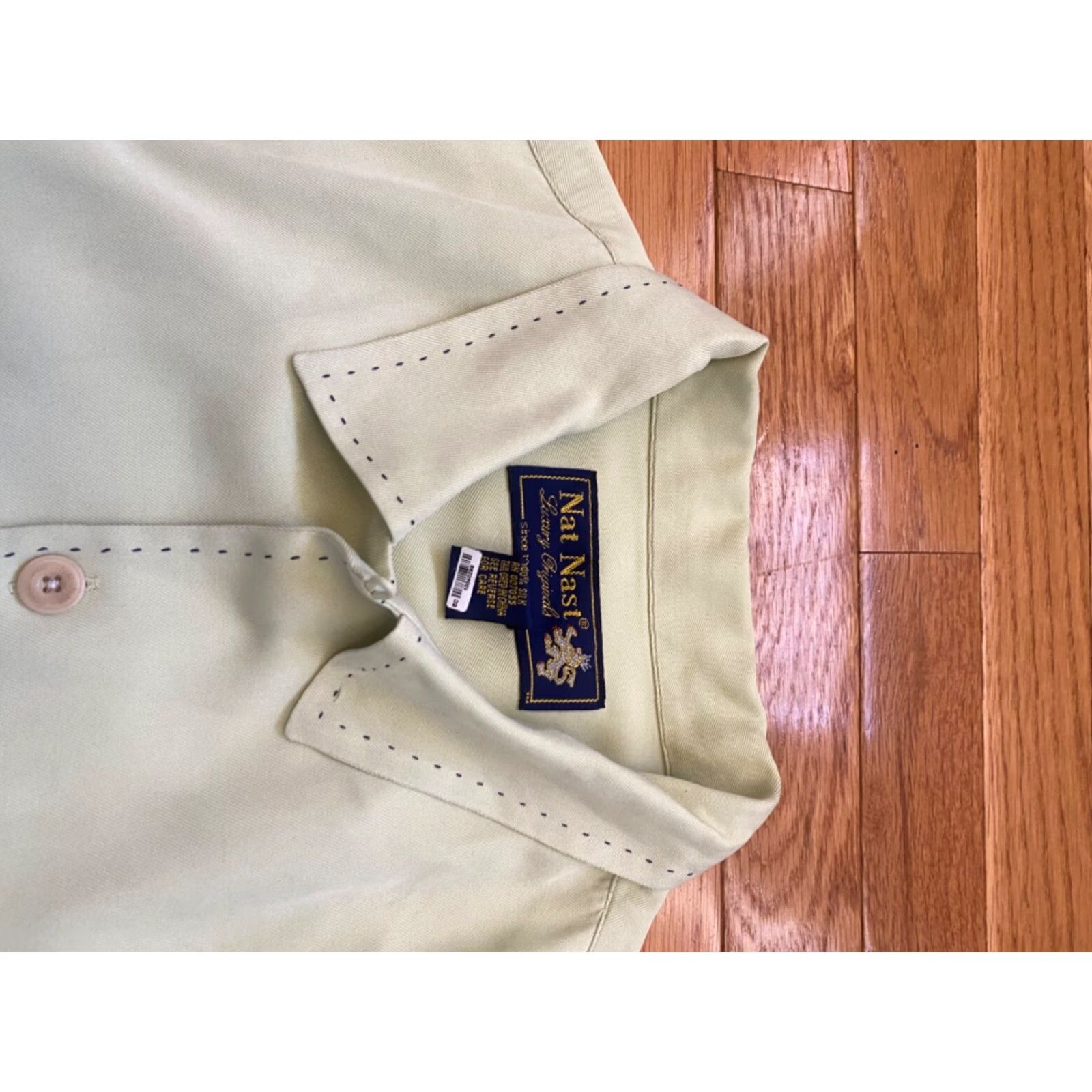 Nat Nast VINTAGE Nat Nast Luxury Button Up Green Lime Silk Shirt M Adult Mens 100% Silk Bowling Caped Embroidered Pattern Striped Size US M / EU 48-50 / 2 - 4 Thumbnail