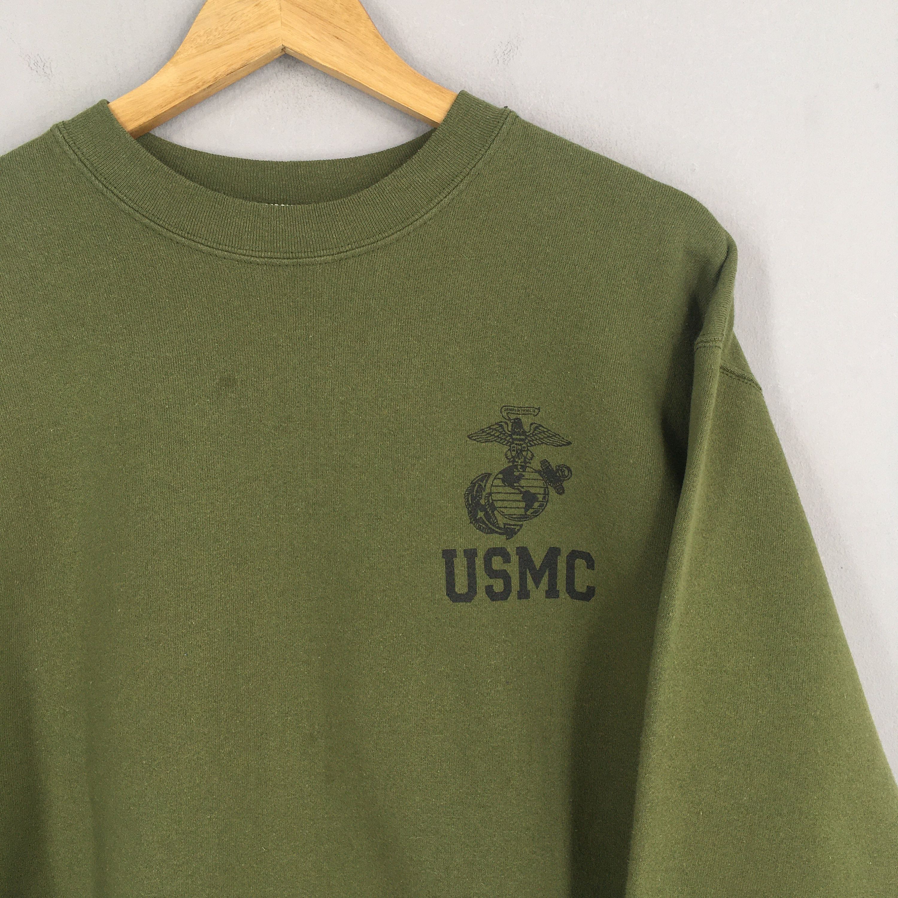 Vintage 90's Usmc Marines Green Sweatshirt Medium