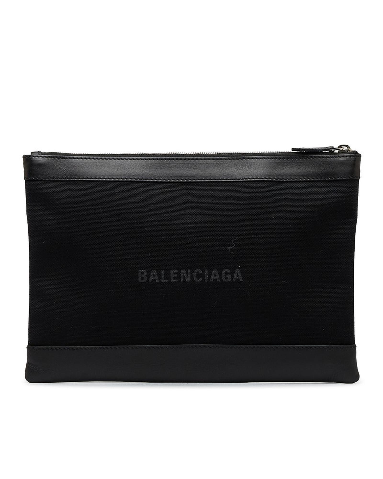 image of Balenciaga Canvas Navy Clip Clutch Bag - Ab Condition in Black, Women's