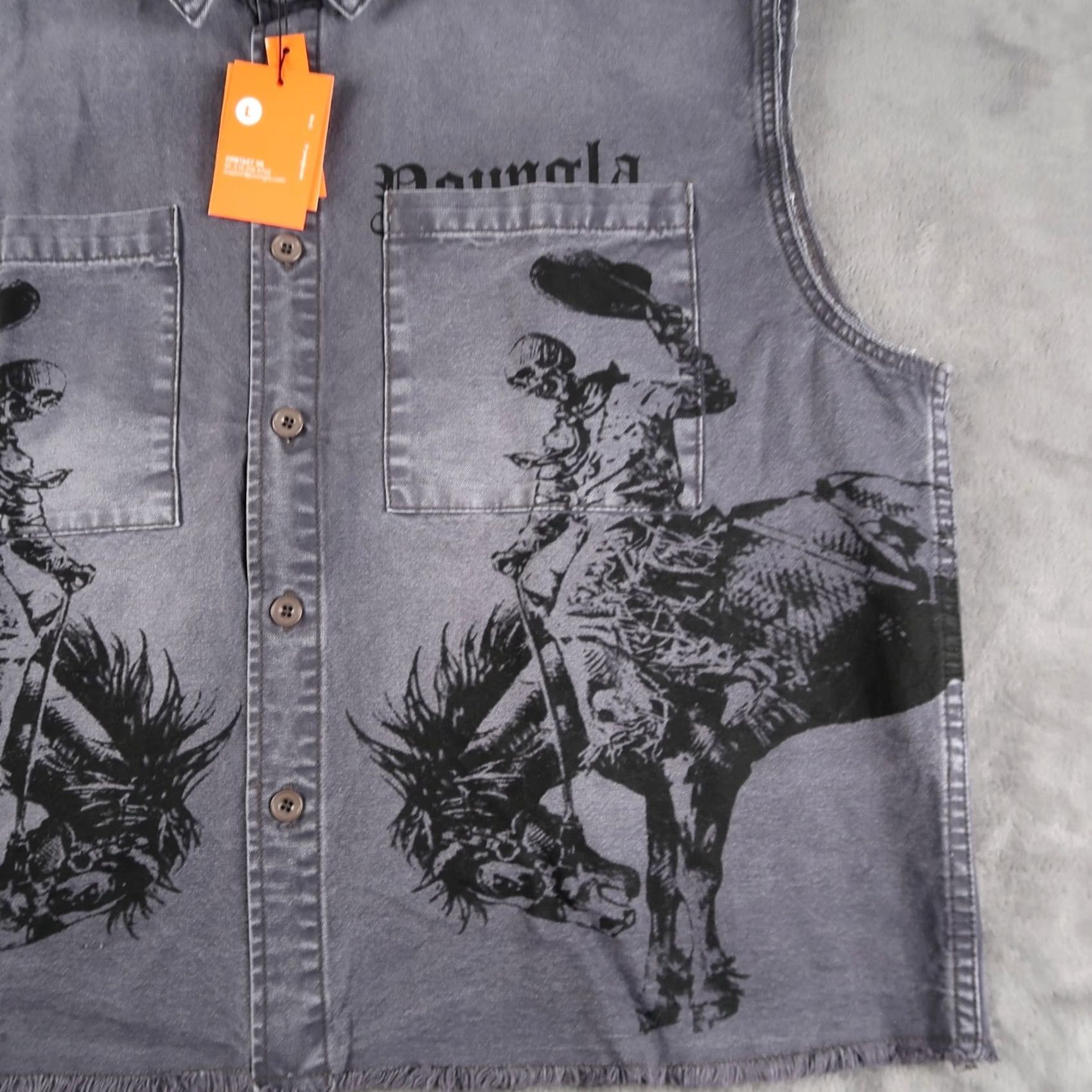 YoungLA VINTAGE YoungLa Denim Button Shirt Men L Gray Western Cowboy sleeveless crop Size US L / EU 52-54 / 3 - 6 Thumbnail