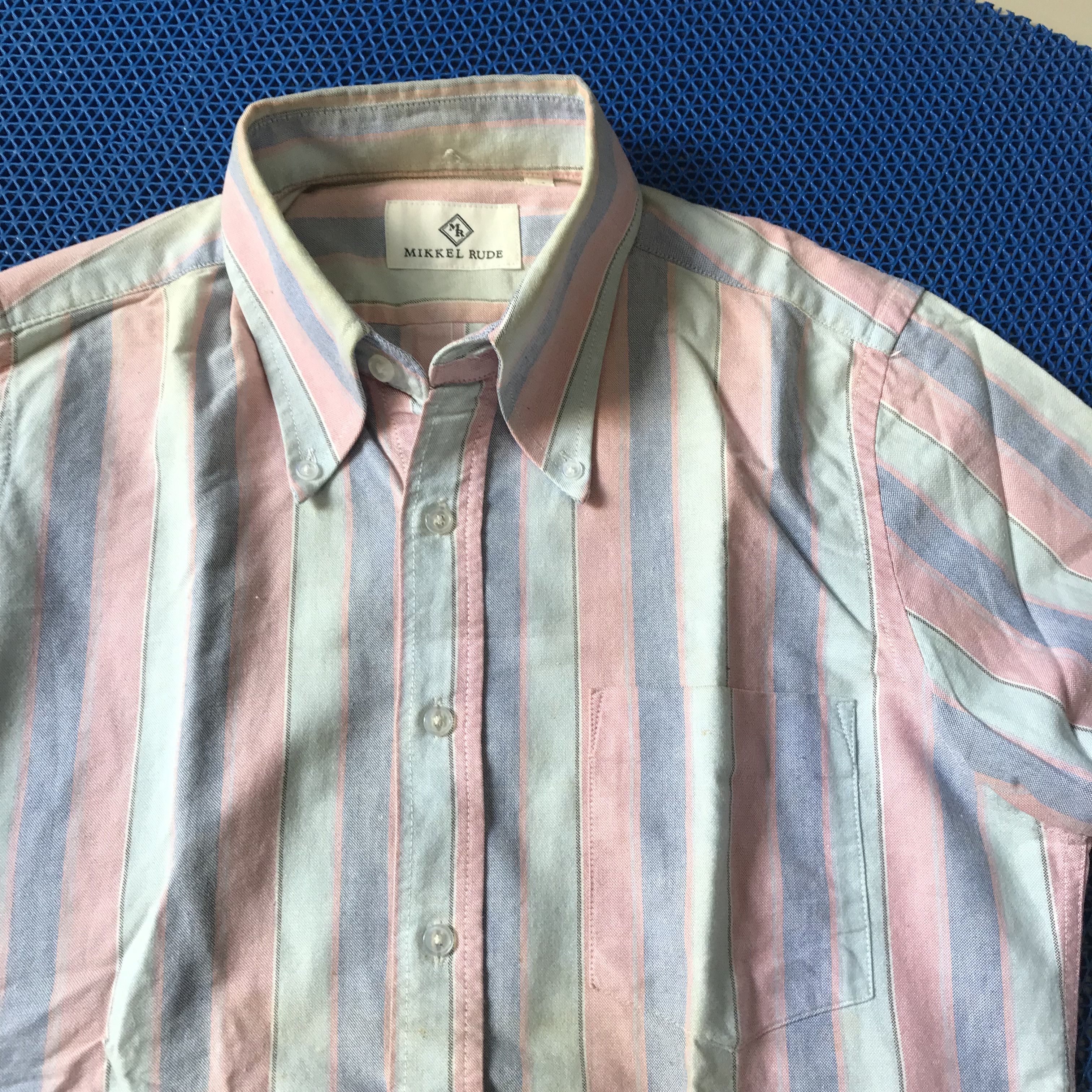 Designer × New England Shirt Company × Vintage Mikkel Rude OXFORD Candy stripes wine with thin navy white Size US M / EU 48-50 / 2 - 3 Thumbnail