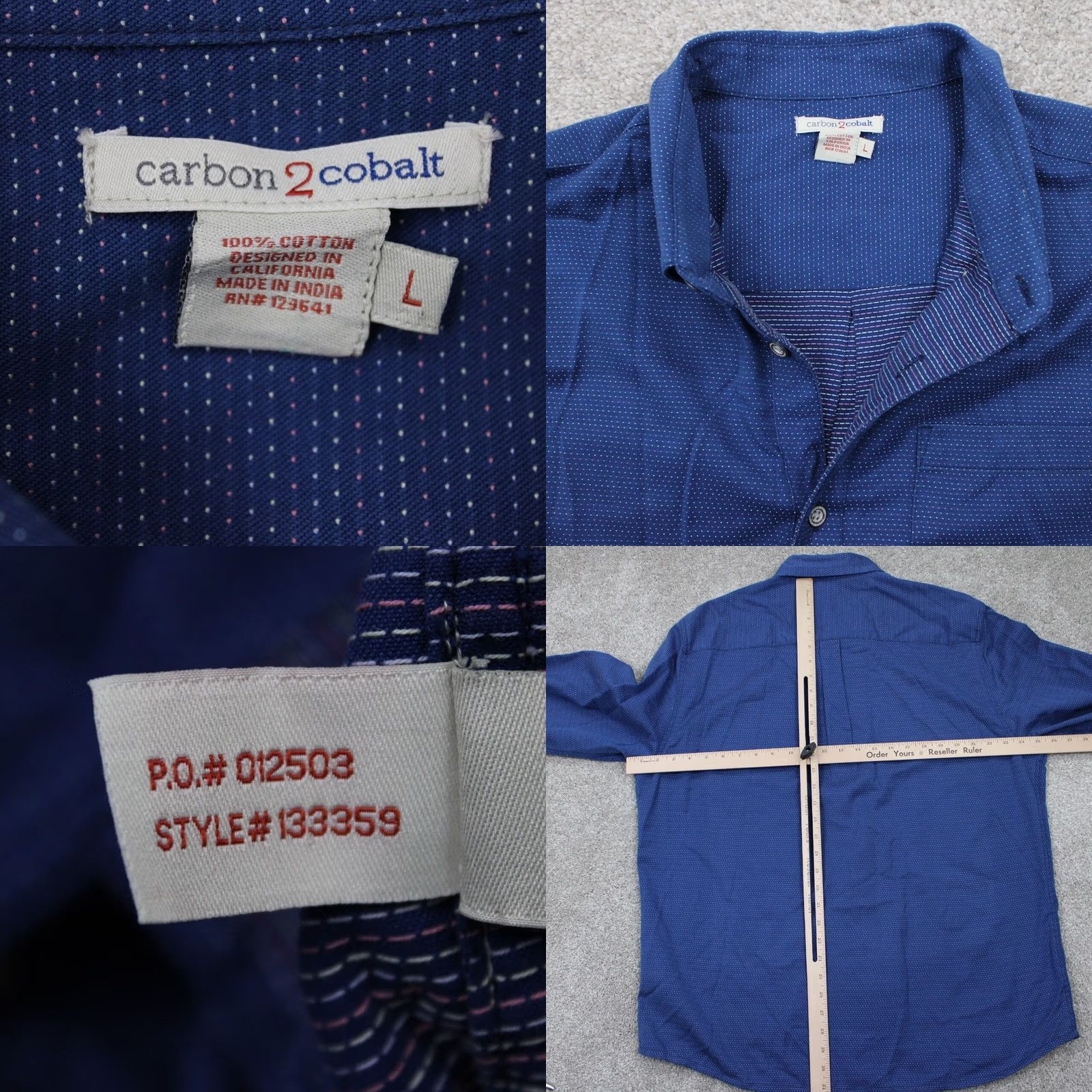 Carbon2Cobalt Carbon 2 Cobalt Shirt Mens Large Blue Geometric 100% Cotton L/S Button Down Size US L / EU 52-54 / 3 - 8 Thumbnail