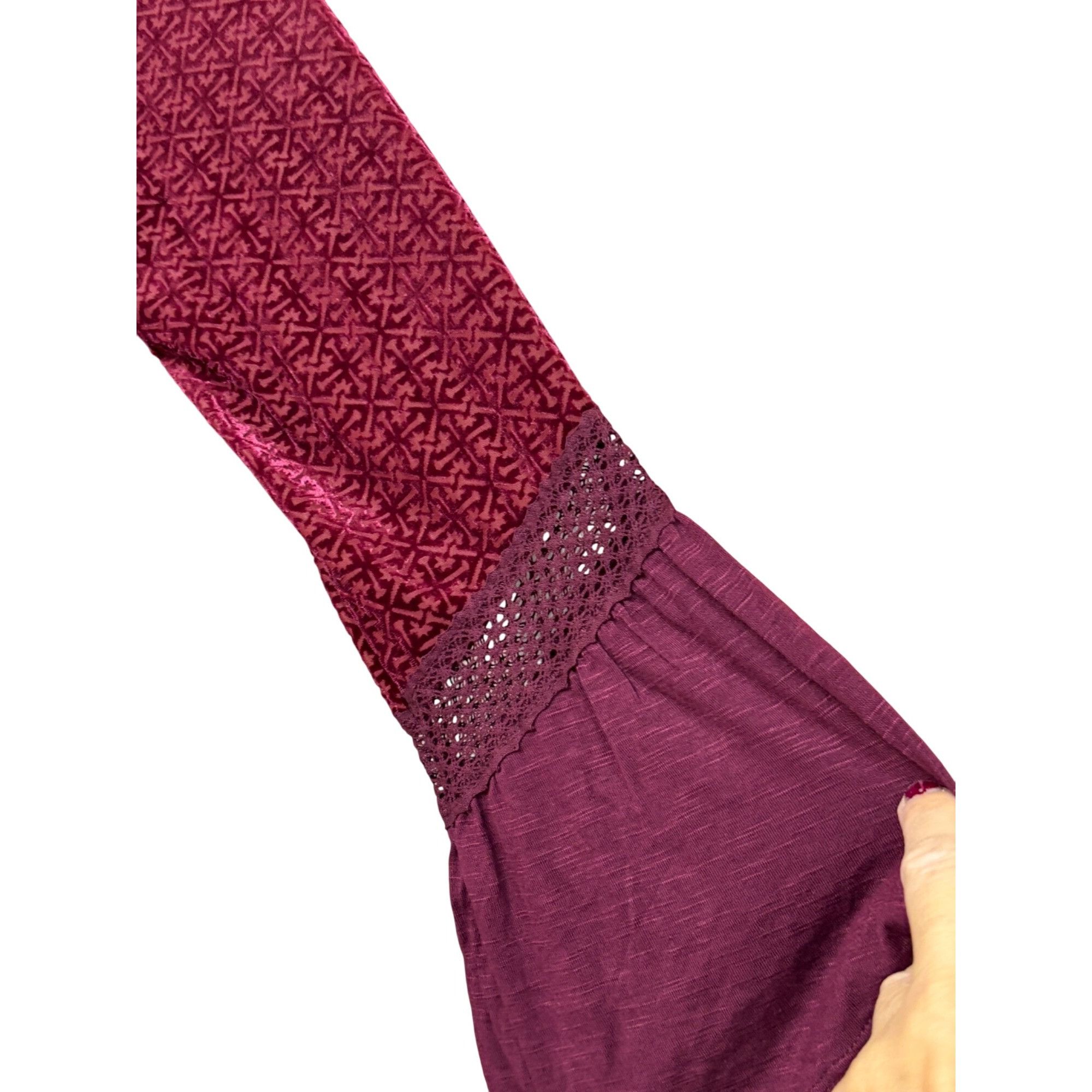 Style & Co Style & Co Petite Velvet-Trim Blouse, Scarlet Wine, Sz. PM Size ONE SIZE - 5 Thumbnail