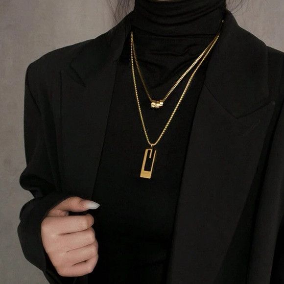 Other 1pc Double-layer Stainless Steel High-end Necklace Size ONE SIZE - 3 Thumbnail