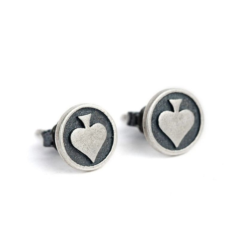 Jewelry Round Spade Stud Earrings 925 Sterling Silver Ear Gift Size ONE SIZE - 5 Thumbnail