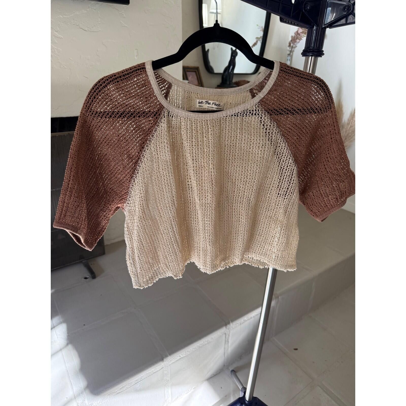 Free People We The Free Free People Cotton Open Knit Raglan Crop Top S Size S / US 4 / IT 40 - 2 Thumbnail
