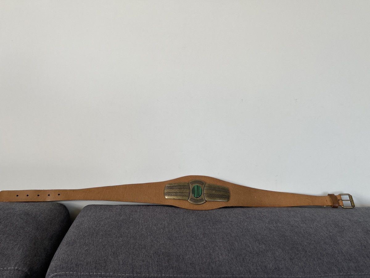 Cowboy Equipment × Vintage Vintage Aztec Mayan Leather Wide Belt Malachite Gemstone Size ONE SIZE - 4 Thumbnail