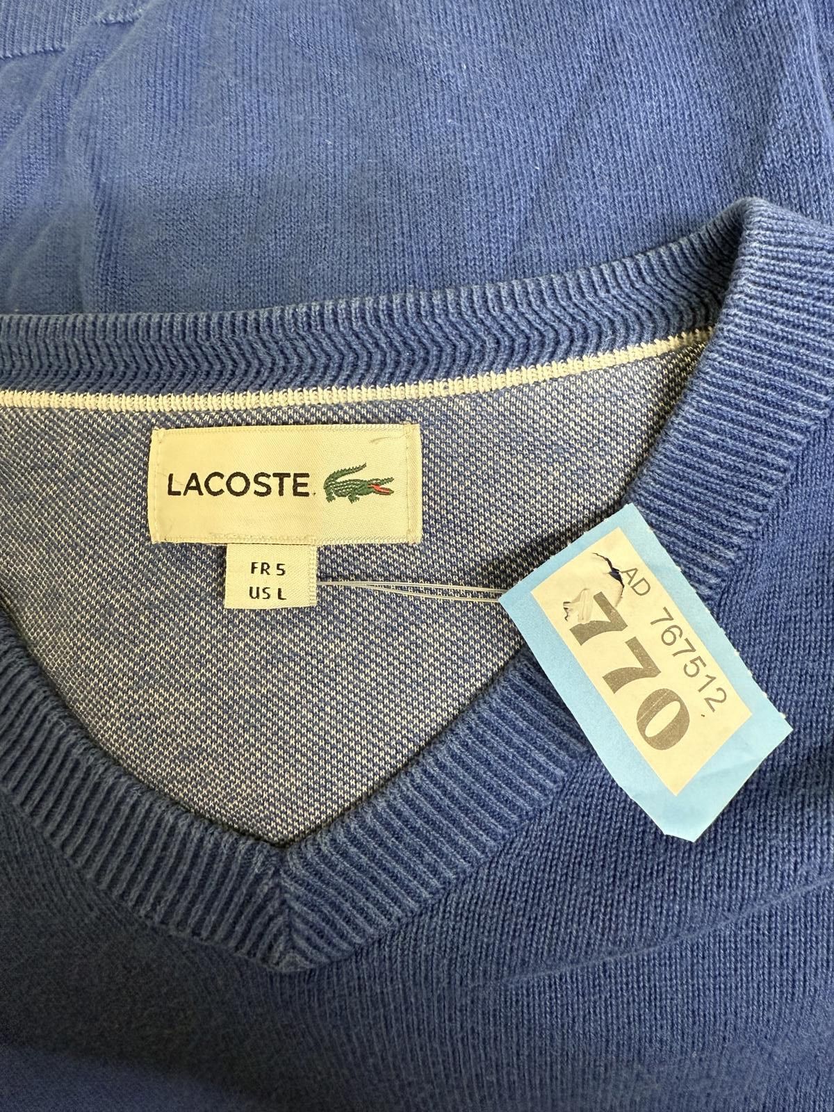 Lacoste Lacoste Men's Blue V-Neck Sweater Size US L / EU 52-54 / 3 - 4 Thumbnail