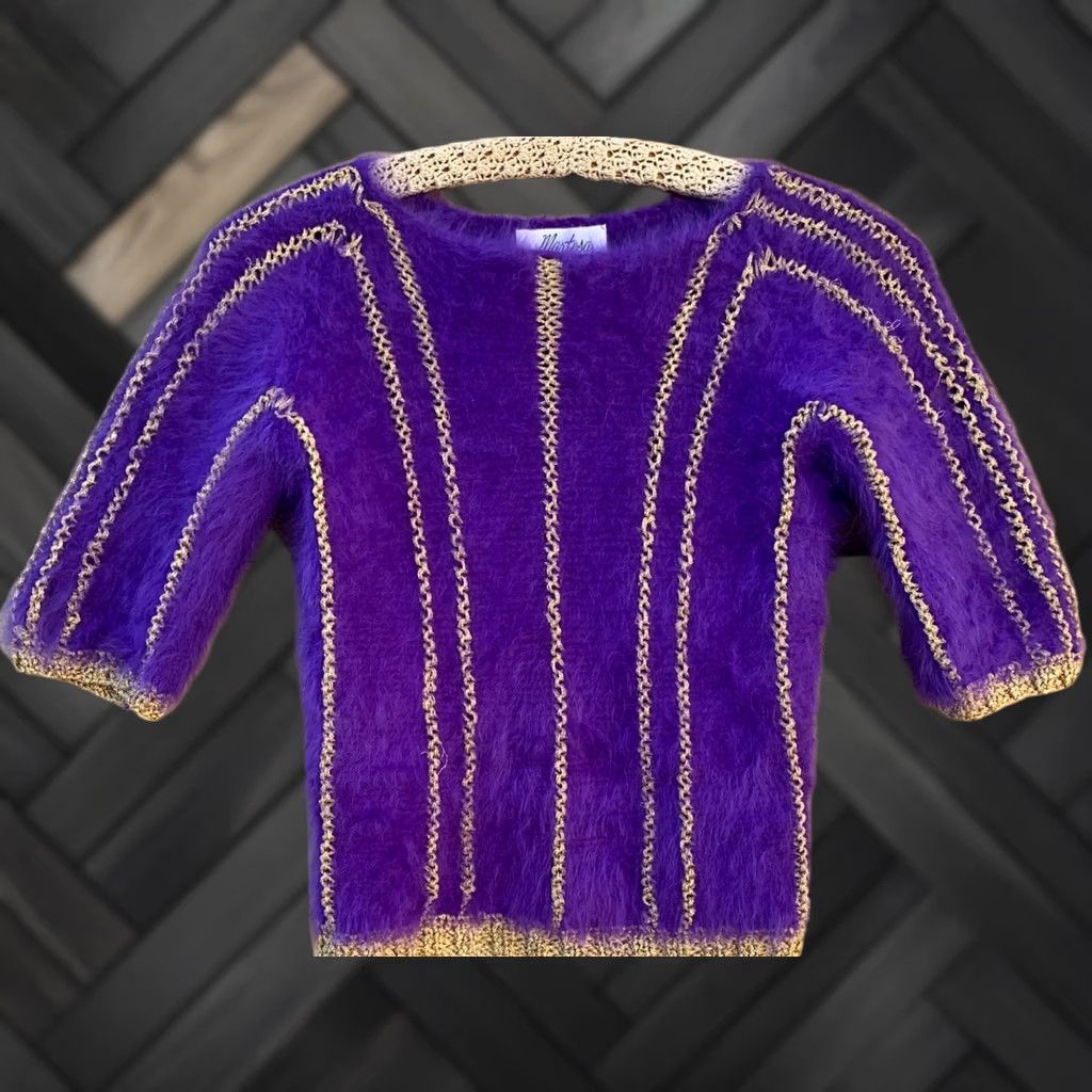 Vintage VINTAGE Martesa West Hampton Beach Purple Fuzzy Angora Gold Metallic Knit S Size S / US 4 / IT 40 - 1 Thumbnail