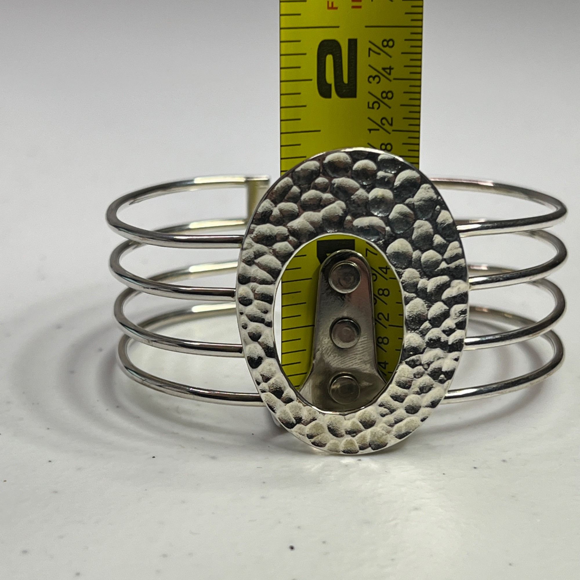 Designer Hammered Oval Sterling Silver Open Cuff Bracelet Size ONE SIZE - 7 Thumbnail