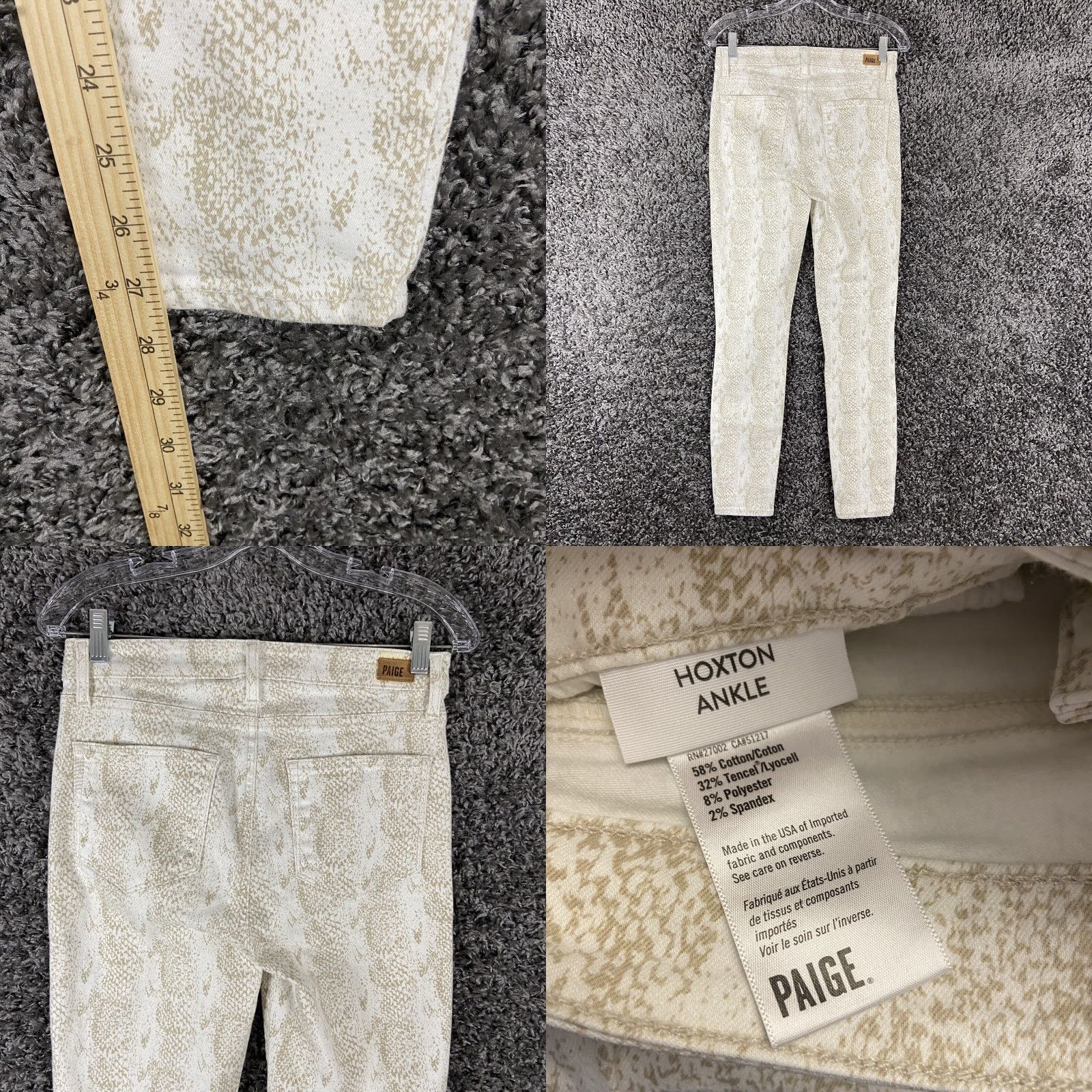 Paige Paige Hoxton Ankle Jeans Women’s 28 Beige Snake Print Size 28" / US 6 / IT 42 - 8 Thumbnail