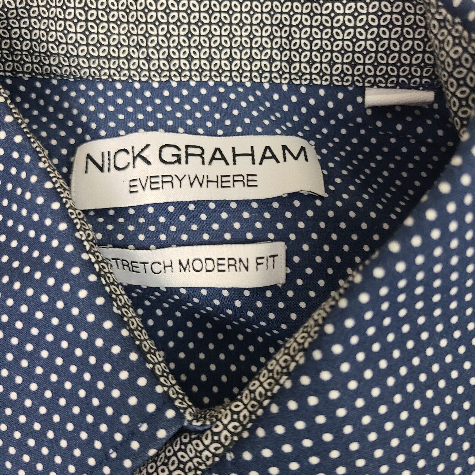 Other Nick Graham Modern Stretch Navy Polka Dot Cotton Dress Shir Size US M / EU 48-50 / 2 - 2 Thumbnail