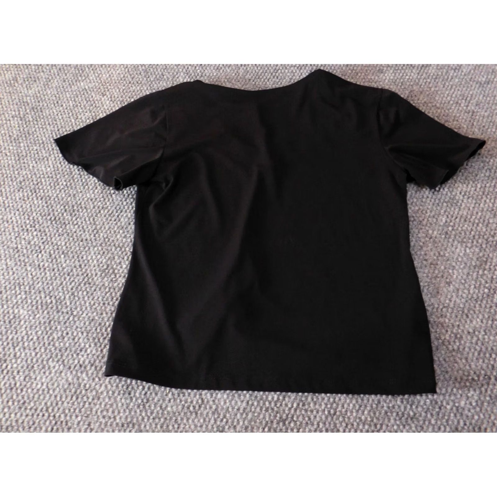Vintage Notations Womens Blouse Shirt M Black V-Neck Short Sleeve Pullover Casual Regular Polyester Rayon Button Lightweight Stretch Classic Size M / US 6-8 / IT 42-44 - 7 Thumbnail
