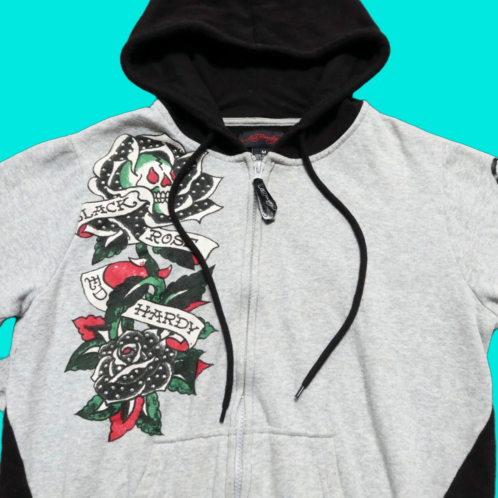Ed Hardy Vintage Ed Hardy Hoodie Jacket Size M Womens Heather Black Two Tone Rose Black Size M / US 6-8 / IT 42-44 - 1 Thumbnail