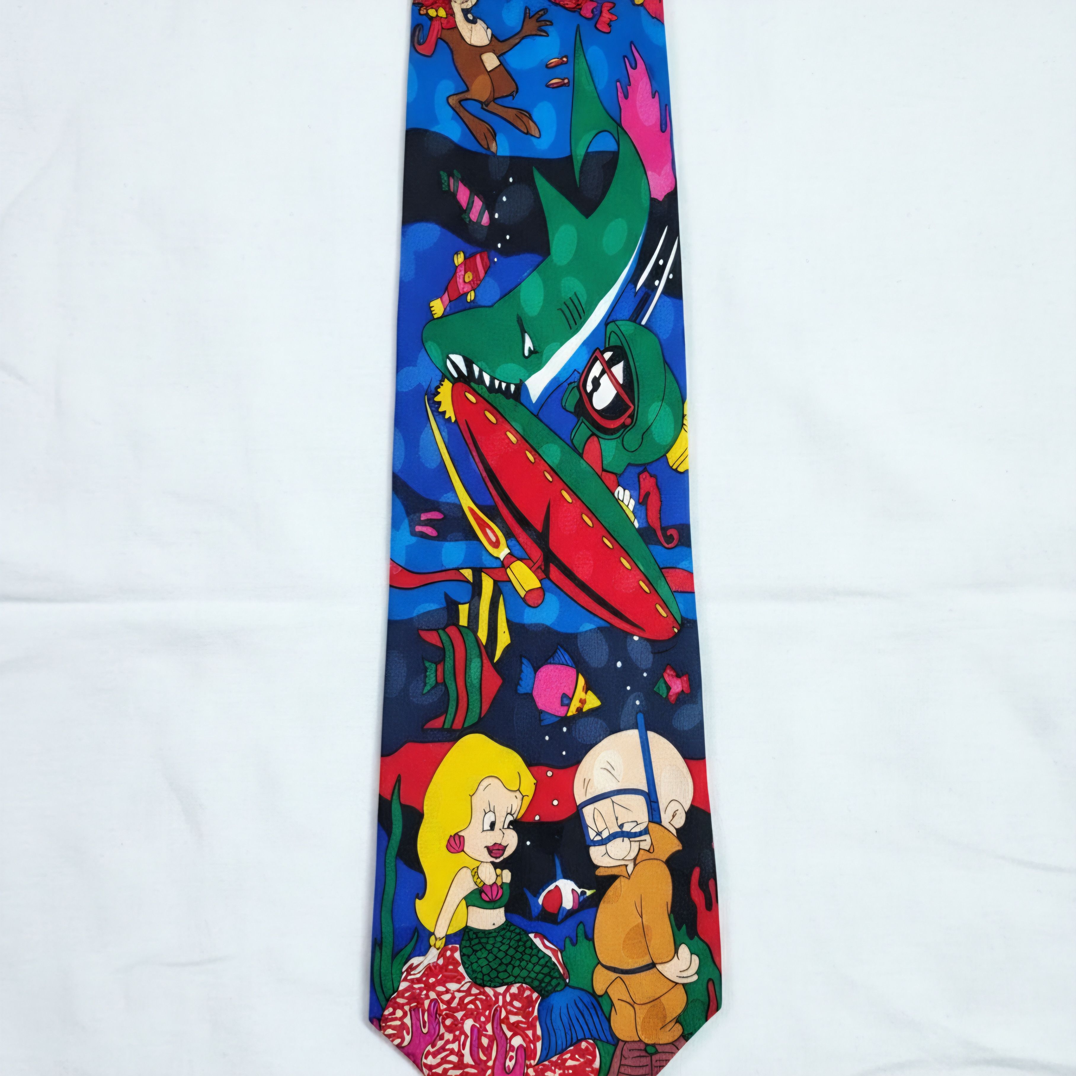 Warner Bros Looney Toons 58x4" Tie Vintage 1993 Cartoon 100% Silk Fudd Size ONE SIZE - 6 Thumbnail
