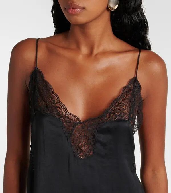 Saint Laurent Paris o1bcso1str0426 Lace Trimmed Satin Slip Dress in Black Size M / US 6-8 / IT 42-44 - 5 Thumbnail