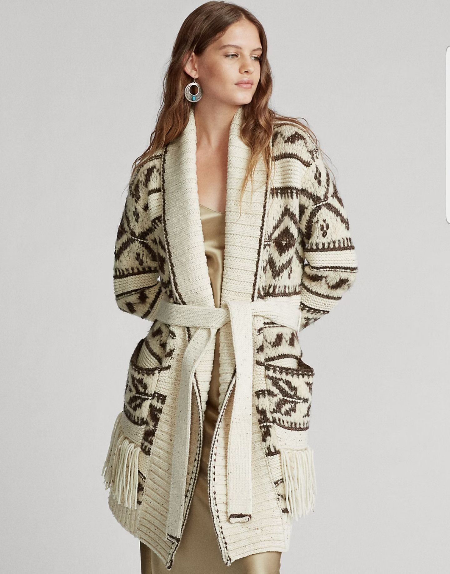 Polo Ralph Lauren New Polo Ralph Lauren Fringe-Trim Shawl Wool Cardigan Size L / US 10 / IT 46 - 2 Thumbnail