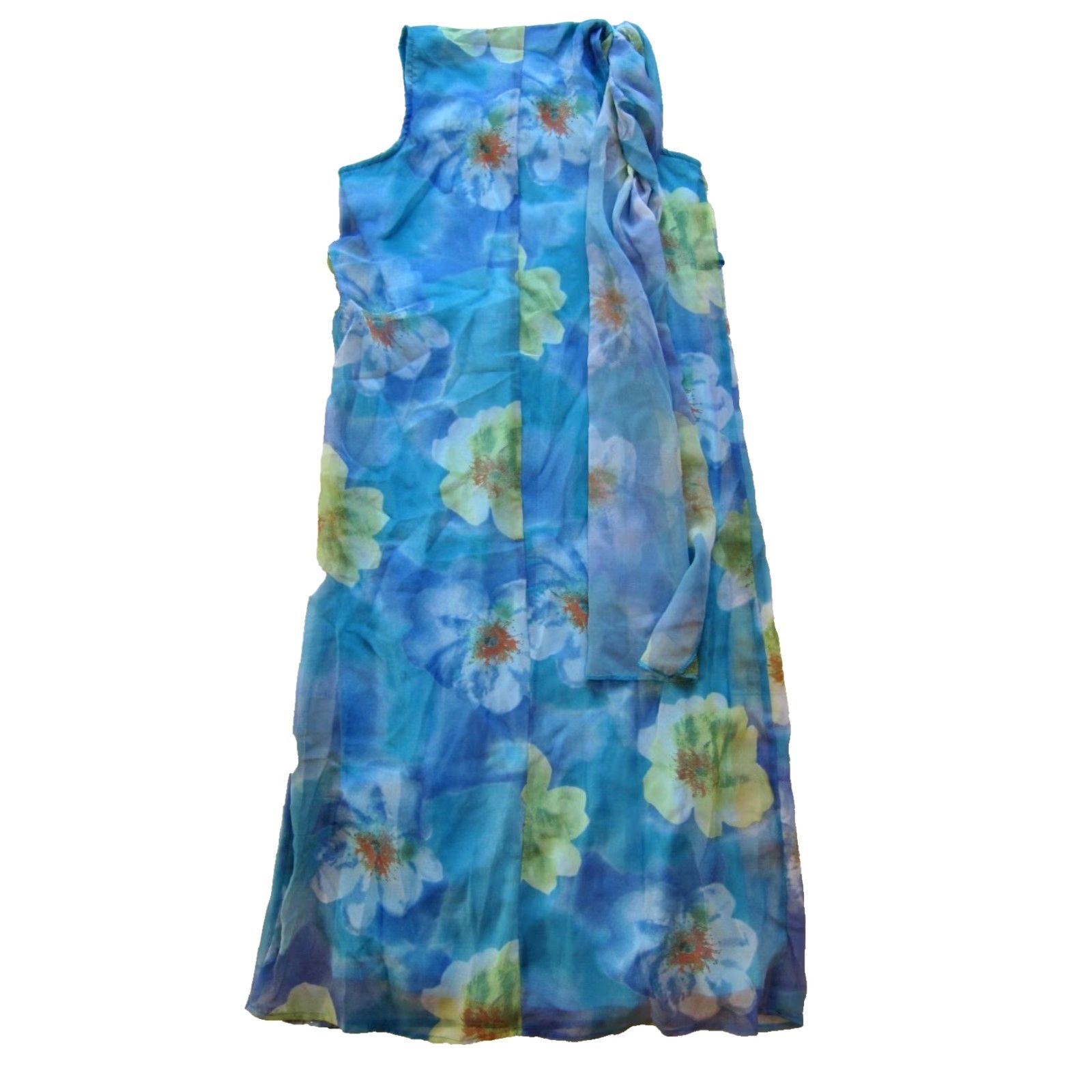 Vintage VINTAGE L. A. Chic California Floral Midi Tank Sun Dress Small Blue Green Orange Dress Size S / US 4 / IT 40 - 2 Thumbnail