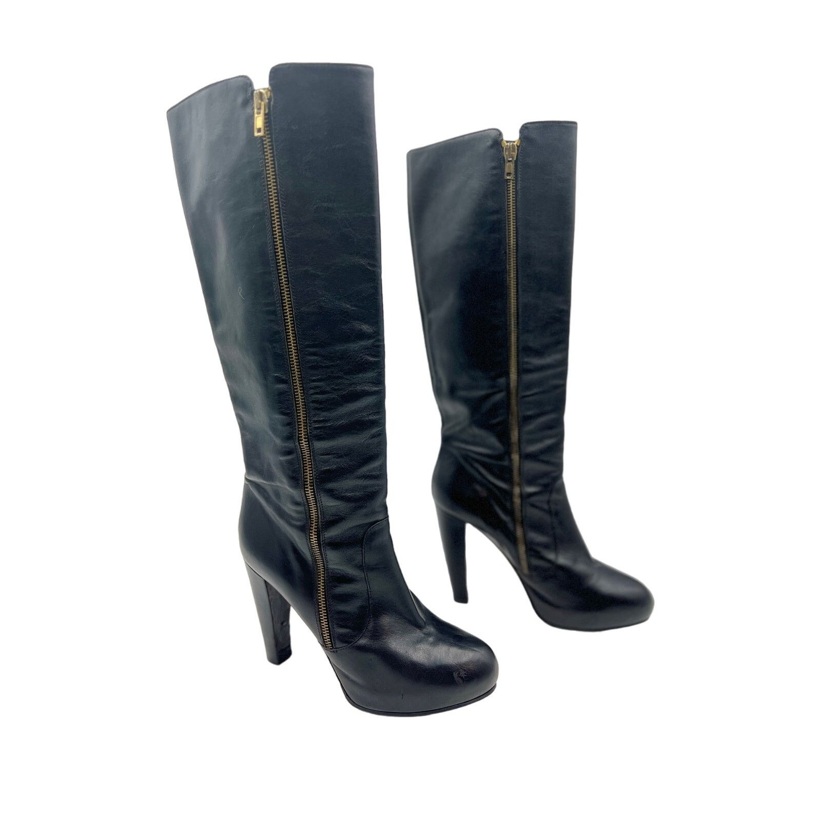 image of Loeffler Randall Loeffer Randall Knee High Platform Heel Shoesed Boot Black Leather, Women's (Size 