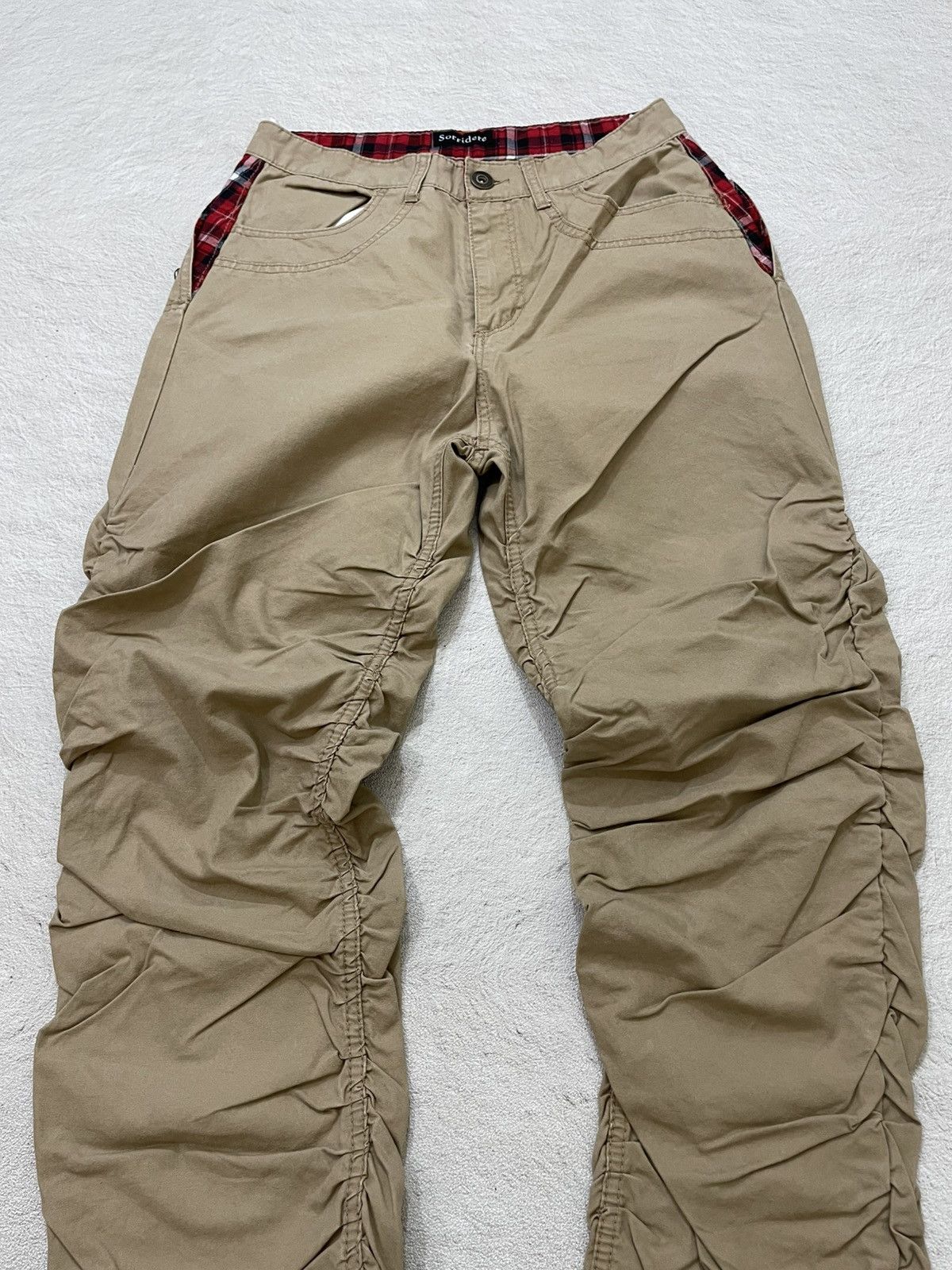 Japanese Brand 2000s Sorridere Gear Workwear Pants Khaki with Plaid Lining Size US 27 - 3 Thumbnail