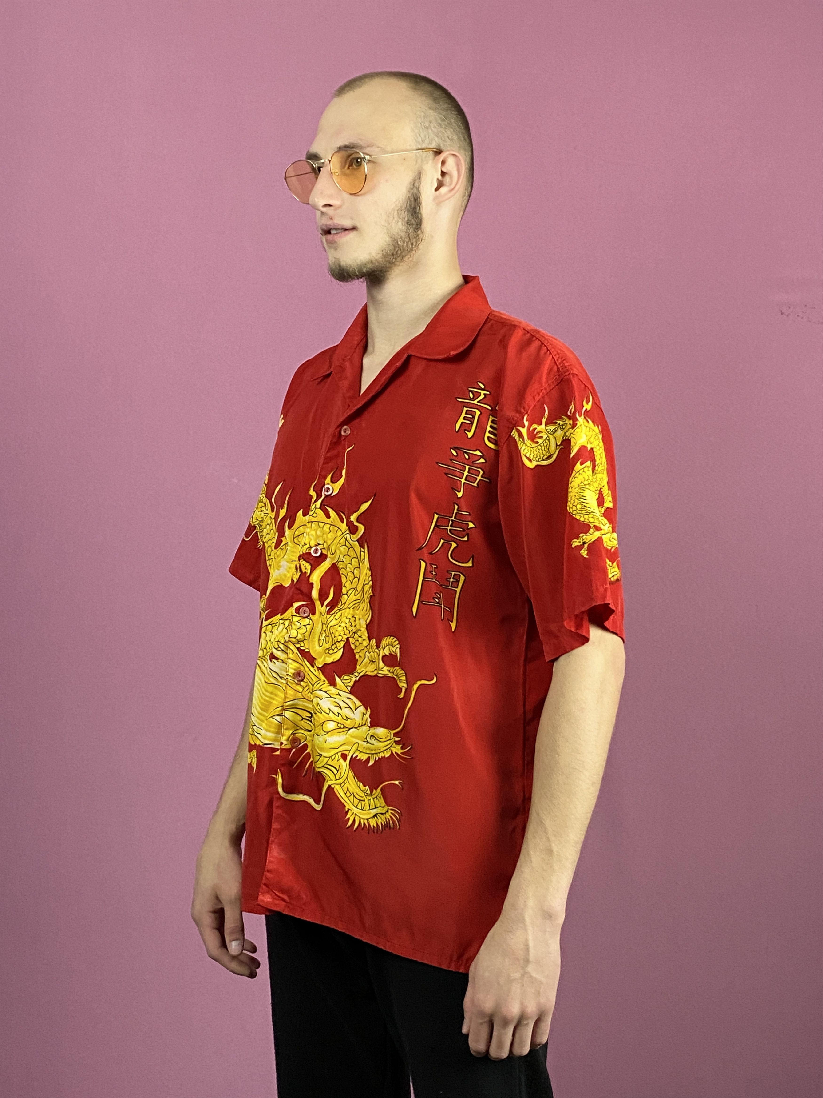 Japanese Brand × Vintage Vintage Men's Dragon Print Short Sleeve Shirt - M Size US M / EU 48-50 / 2 - 2 Thumbnail