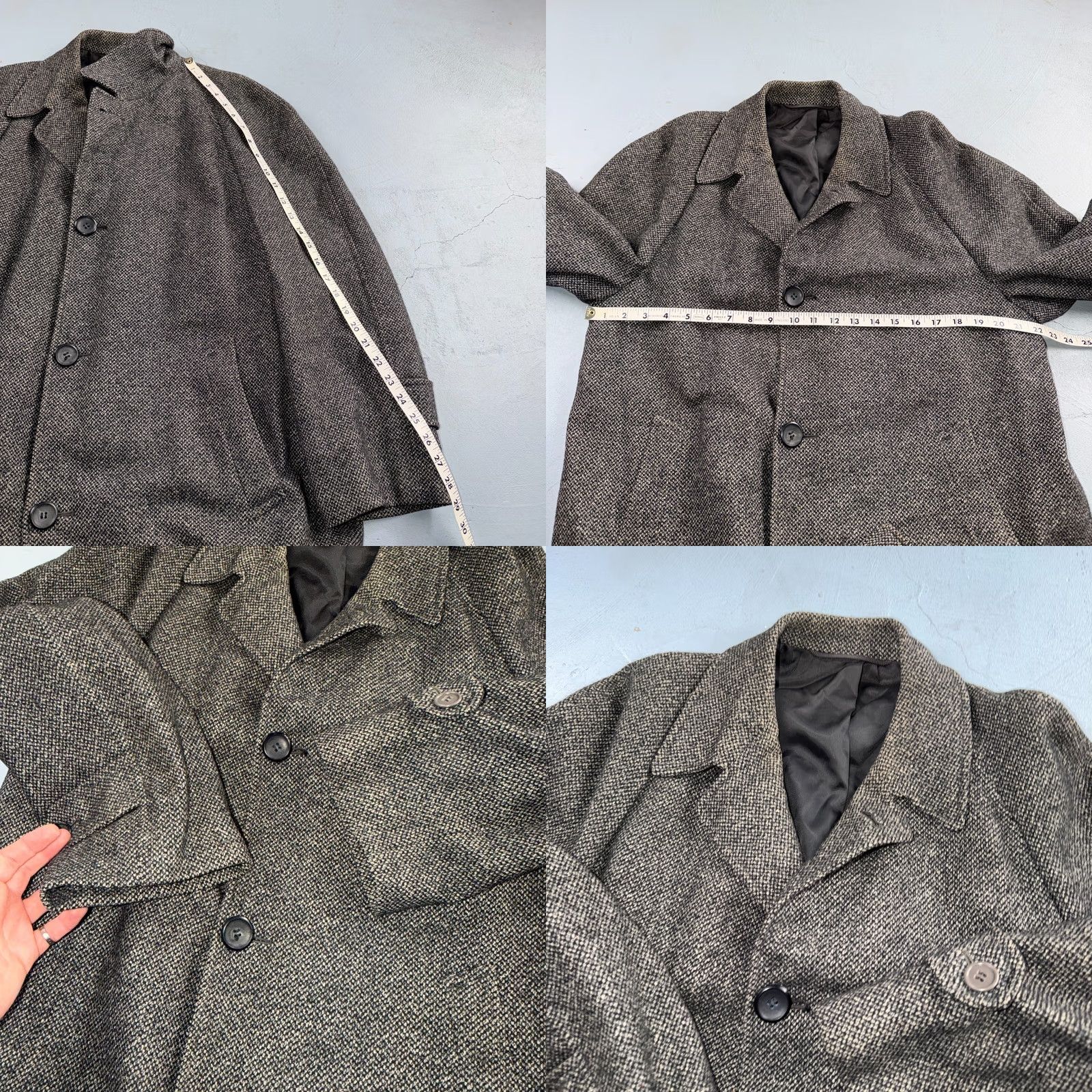 Vintage VINTAGE Lord Saxony Coat Mens 42 Gray Wool Tweed Overcoat Long Trench 1950s 1960s Rockabilly Retro Size US XS / EU 42 / 0 - 9 Thumbnail