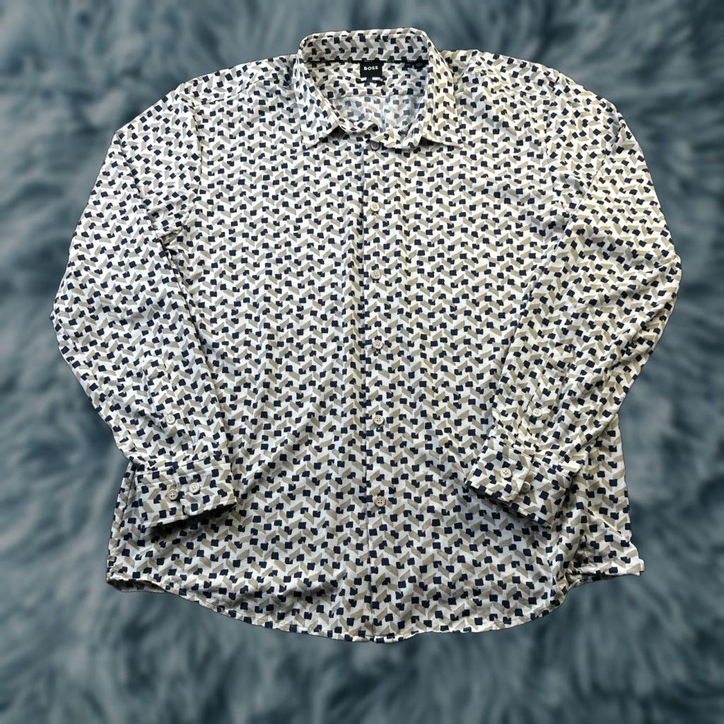 Hugo Boss HUGO BOSS Shirt Mens 2XL Button-Up Slim Fit Geometric Pattern Gray Long Sleeve Collared Casual Vintage: No Size US XXL / EU 58 / 5 - 1 Thumbnail