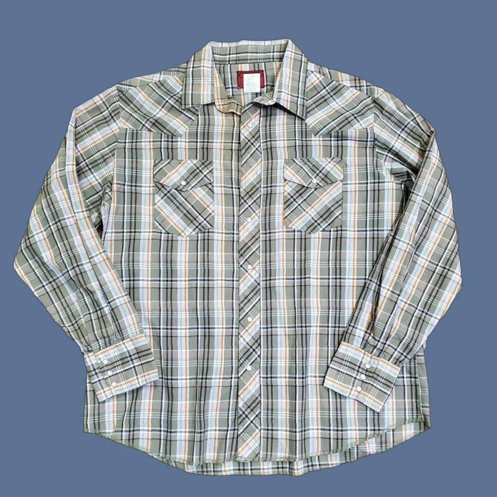 Vintage Rustler Shirt Mens XL Green Plaid Western Pearl Snap Long Tails Cowboy Size US XL / EU 56 / 4 - 1 Thumbnail