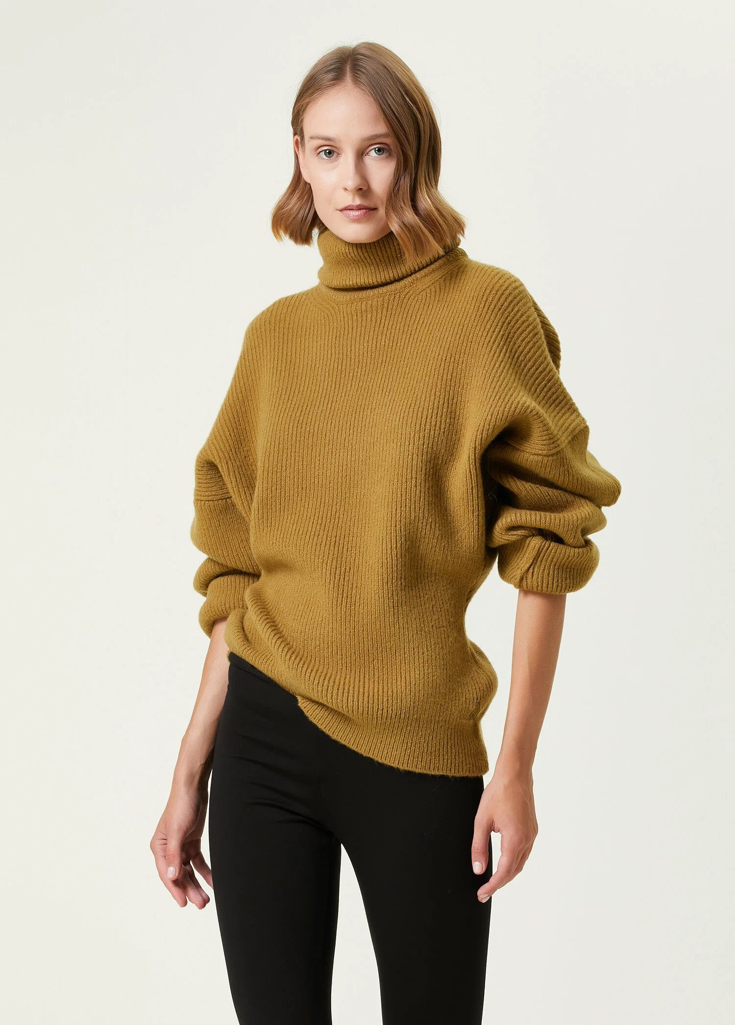 image of The Attico Grace Military Green High Neck Wool Sweater 42, Women's (Size Medium)