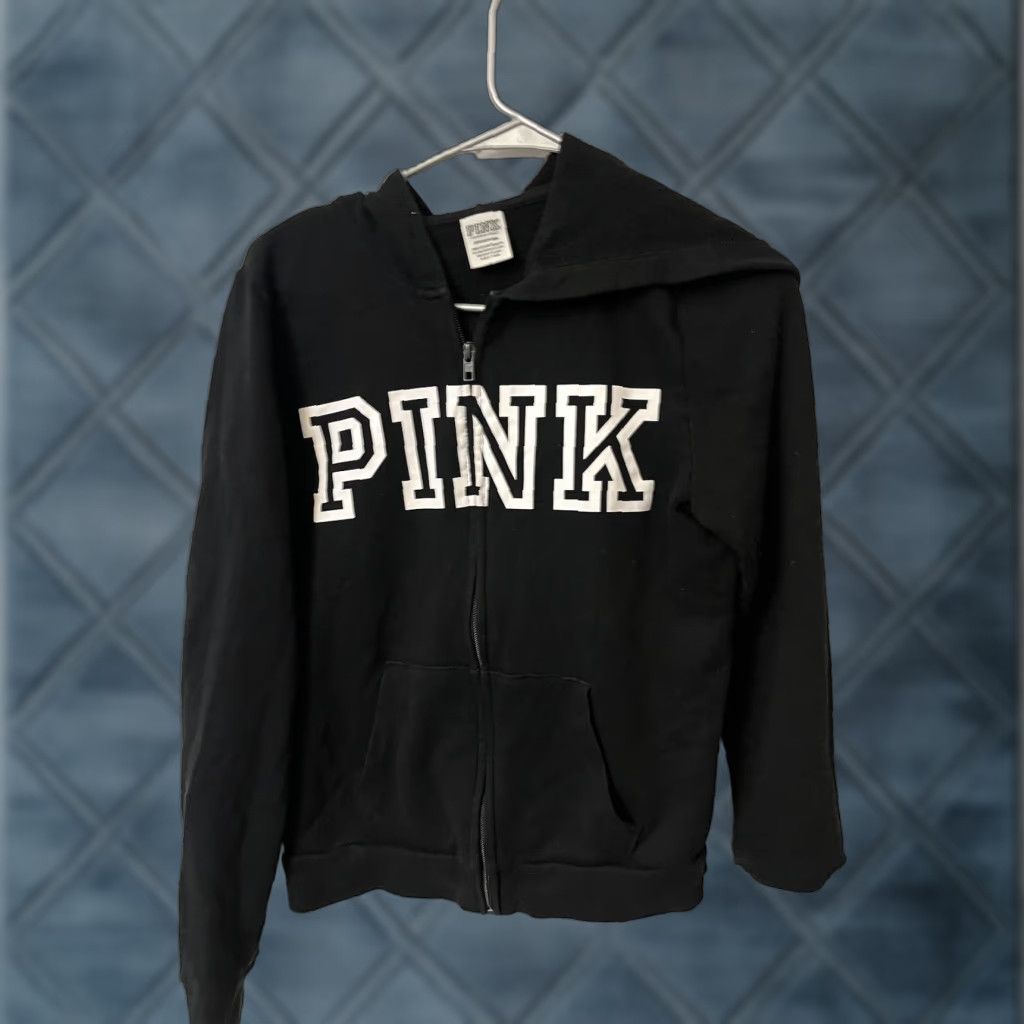 Victoria's Secret PINK Victoria's Secret Full Zip Hoodie Women's Size S Black Logo No Drawstring Size S / US 4 / IT 40 - 1 Thumbnail