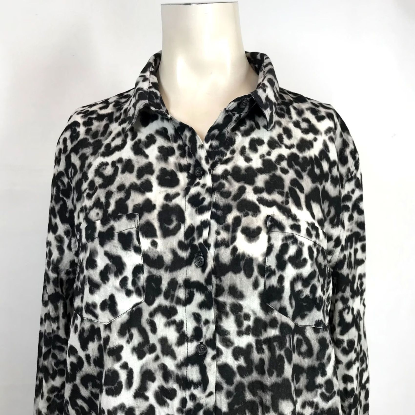 Lands' End LANDS' END WOMEN'S Blouse M/P 10-12 LONG SLEEVE Button Up Tunic TOP Black & Gray #PM# Size M / US 6-8 / IT 42-44 - 2 Thumbnail
