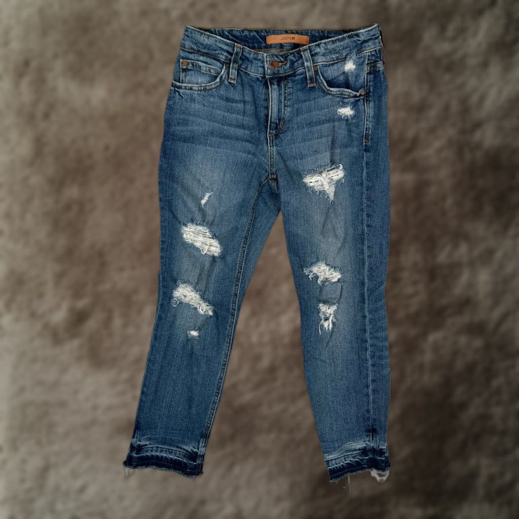 Vintage Joe's Jeans Billie Crop Boyfriend Jeans Womens 23 Blue Distressed Denim Size 40" / US 18 - 1 Thumbnail
