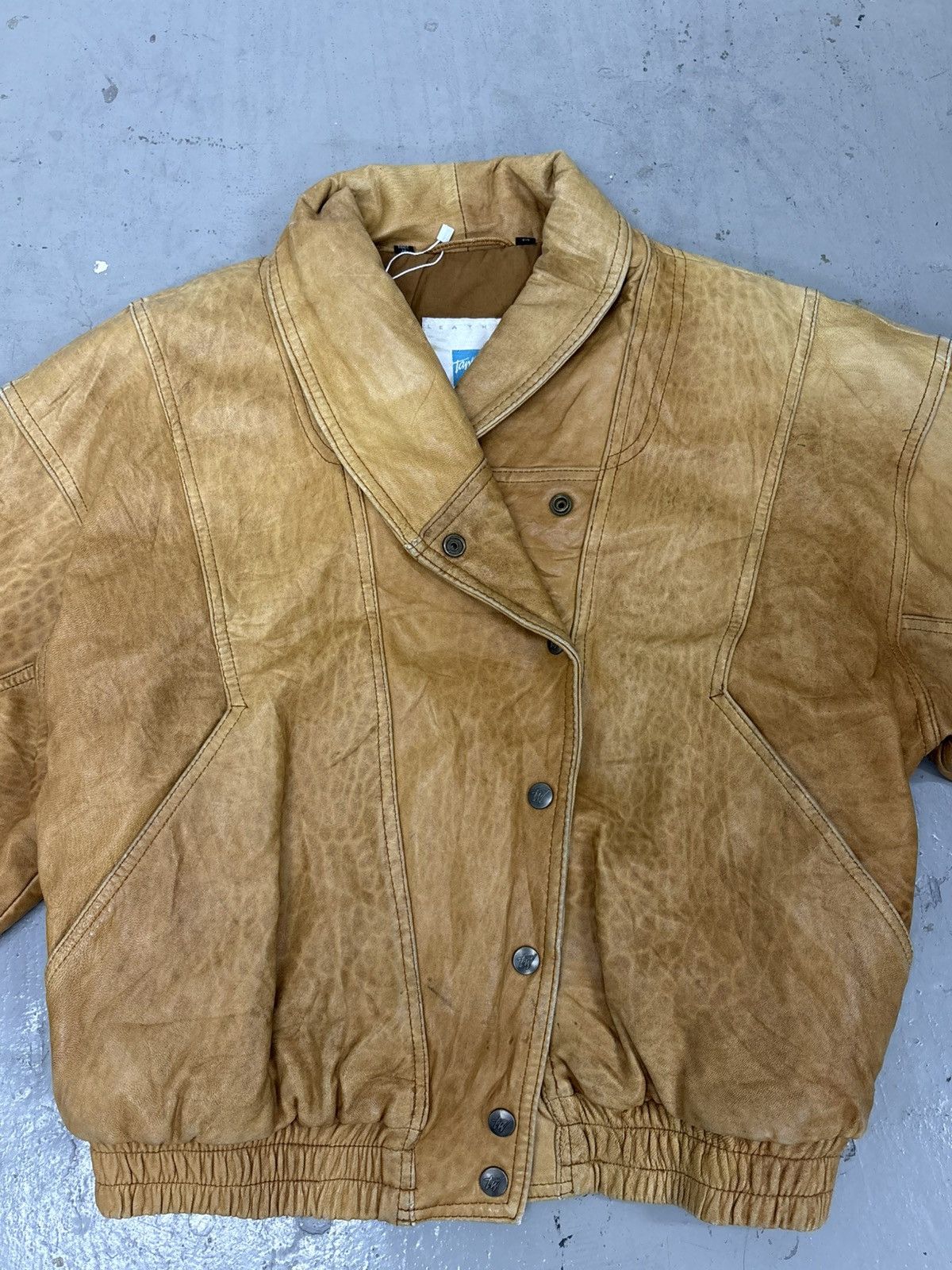 Rare Vintage 80s Patina Leather Bomber Jacket Double Collar