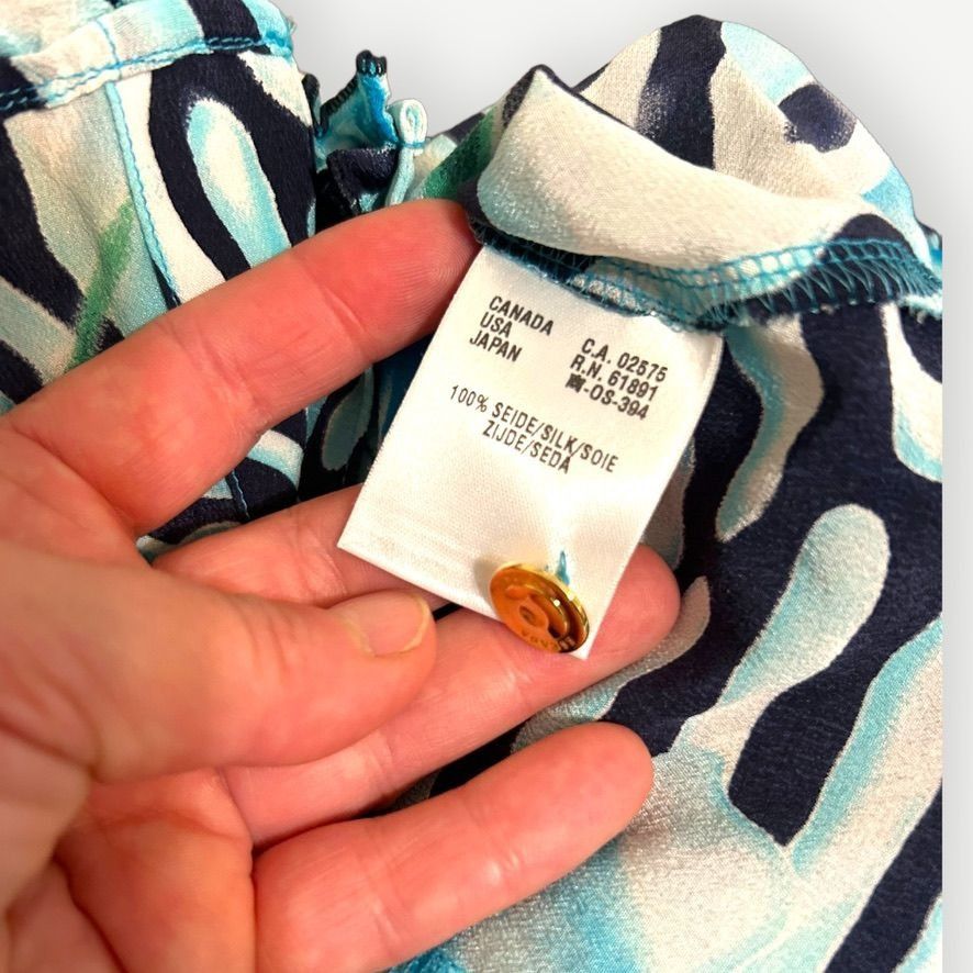 Escada Escada Silk Blouse IT 34 US 4 Blue Abstract Print Gold Butto Size S / US 4 / IT 40 - 9 Thumbnail