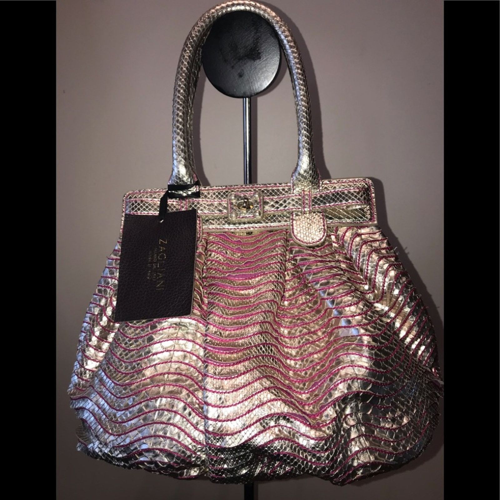 & Other Stories Zagliani gold python with pink stitching 2 handles Size ONE SIZE - 1 Thumbnail