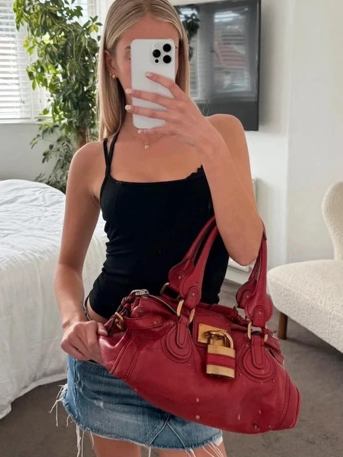 chloma Chloé Paddington leather handbag in red Size ONE SIZE - 6 Thumbnail