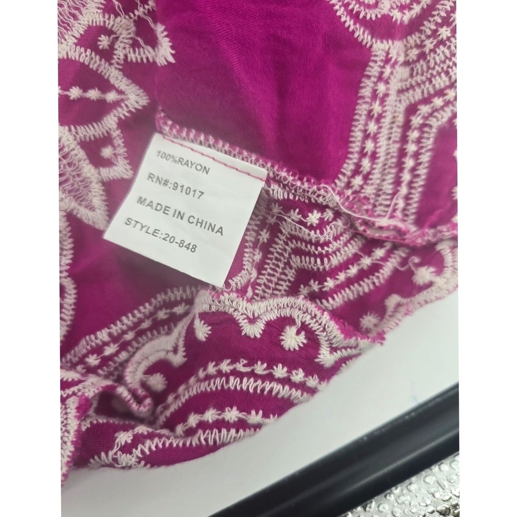 Vintage Solitaire Embroidered Boho Blouse Womens Magenta Purple 3/4 Sleeve Top Size M / US 6-8 / IT 42-44 - 4 Thumbnail