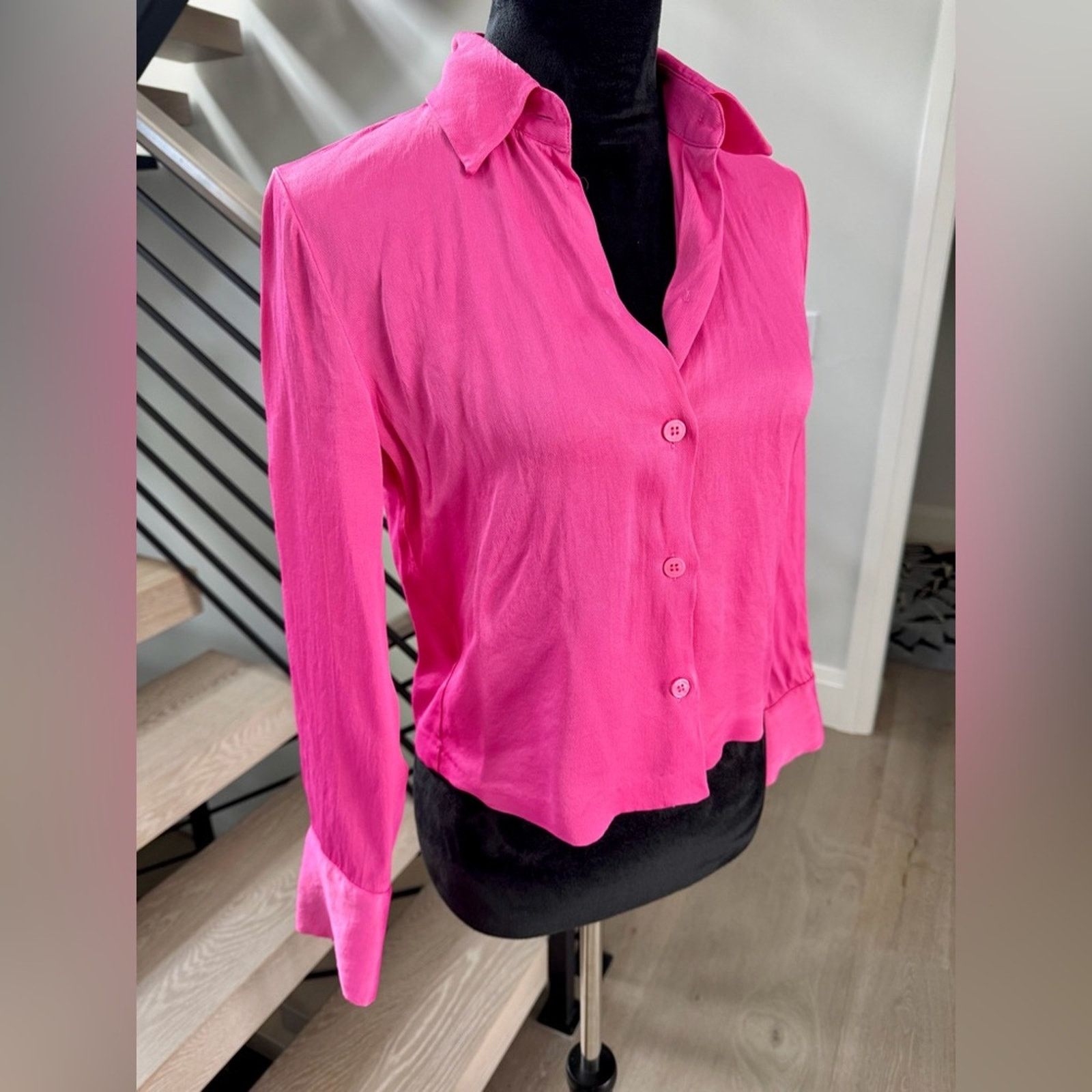 Zara Zara Women's Pink Button-Up Blouse size XS Size XS / US 0-2 / IT 36-38 - 2 Thumbnail