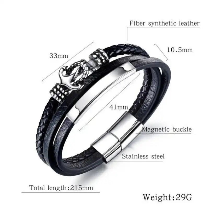 Vintage Metal Anchor Multilayer Leather Bracelet Genuine Leather Size ONE SIZE - 5 Thumbnail