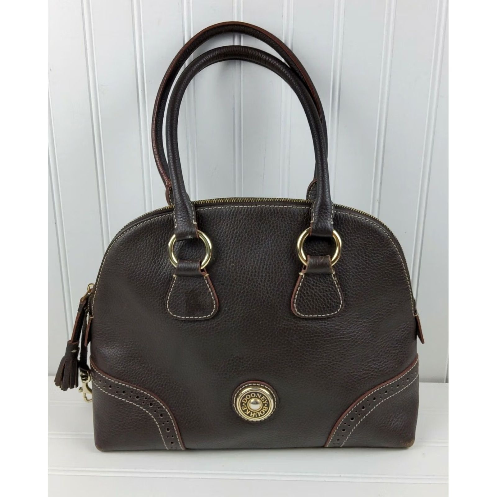 Dooney & Bourke Dooney & Bourke Pebbled Leather Satchel Shoulder Handbag Purse Brown Medium Women Bag Satchel Leather Brown Pebble Pattern 90s? Size ONE SIZE - 4 Thumbnail
