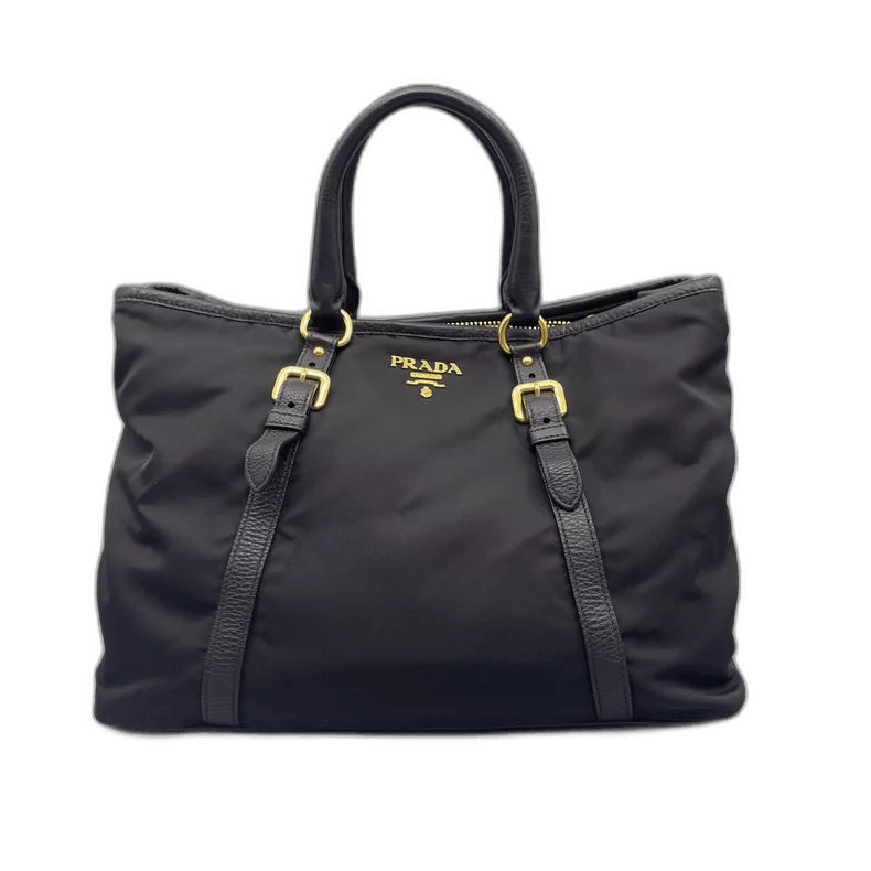 Prada Black Nylon Tote Bag With Gold Accents -2505, Men's