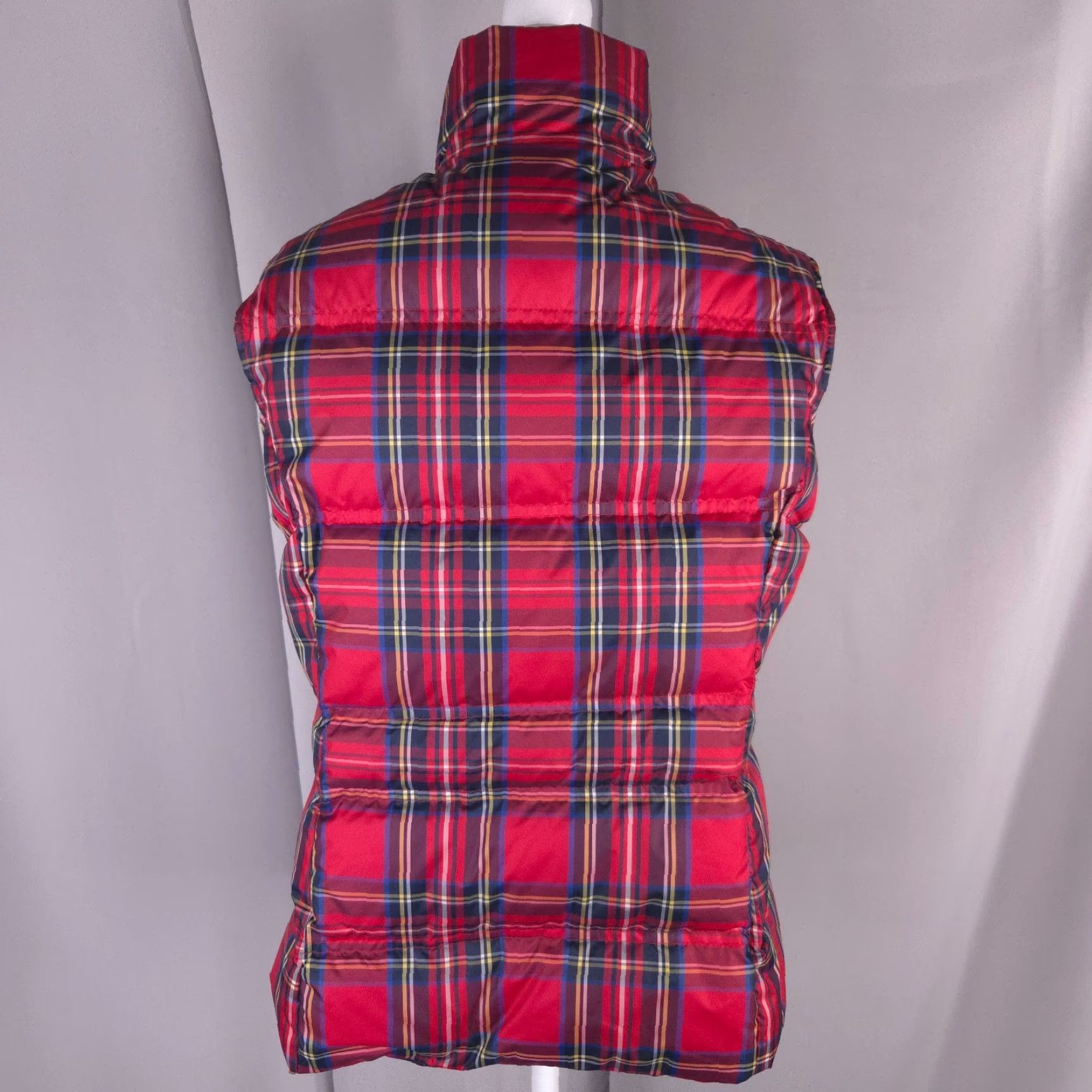 Lands' End Lands End Lands' End Womens S Red Tartan Plaid Down Puffer Vest Funnel Neck Layer Friendly