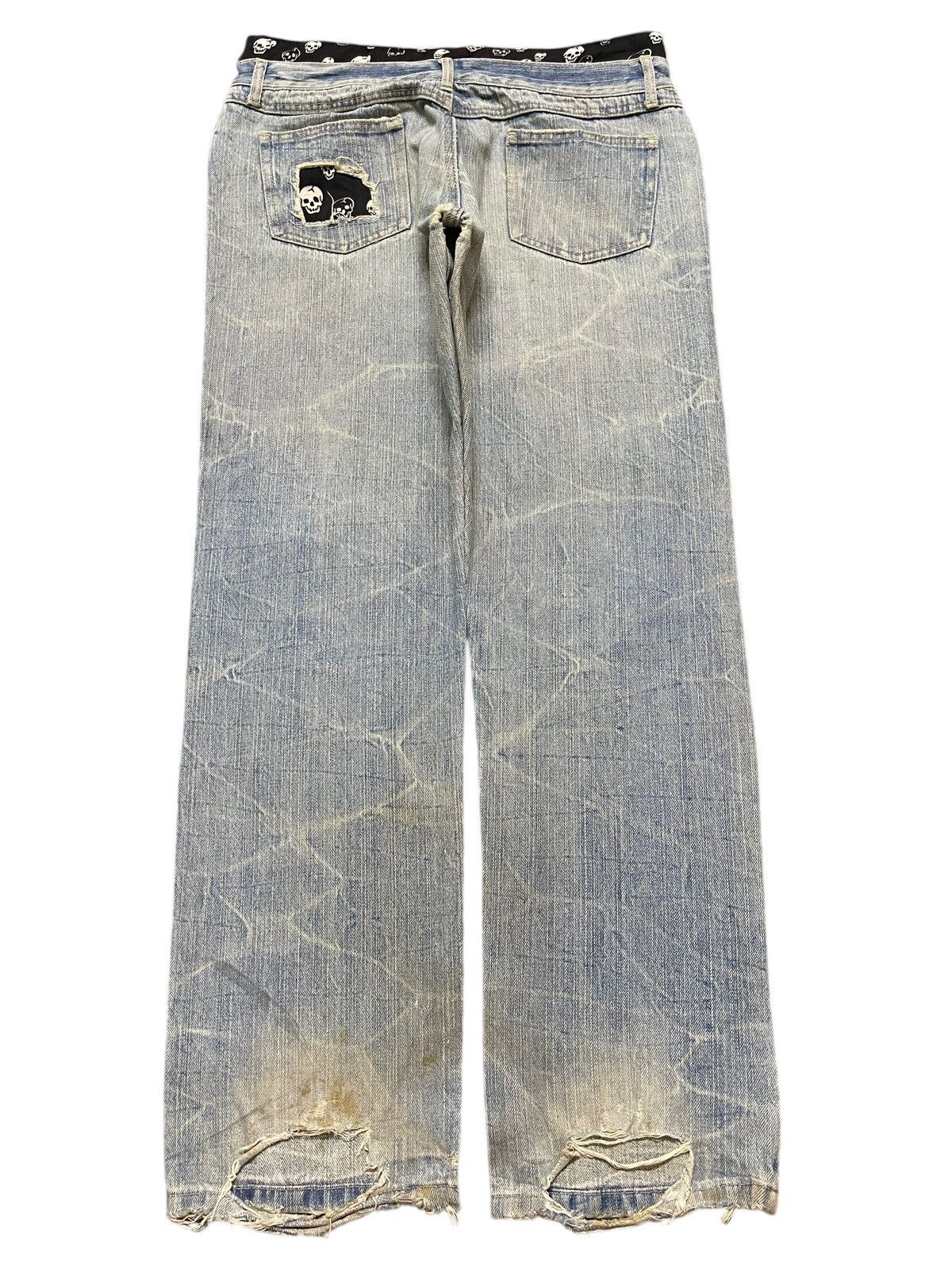 If Six Was Nine Vintage Japanese Mud Thunder Wash Patch Skull Distress Jeans Size US 31 - 2 Thumbnail